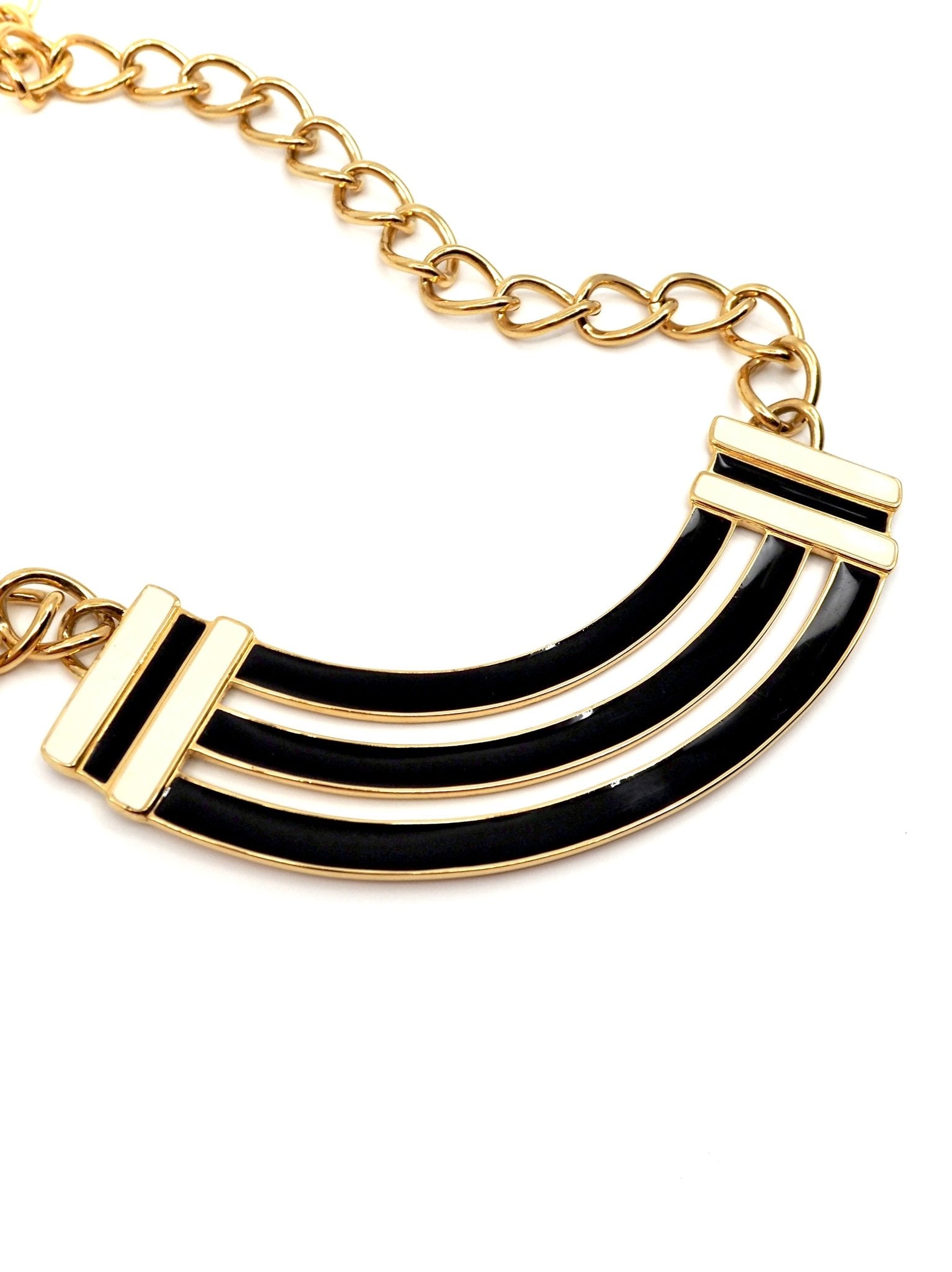Monet Gold Tone Black and Cream Enamel Collar Necklace - Georgie's NYC - Necklaces