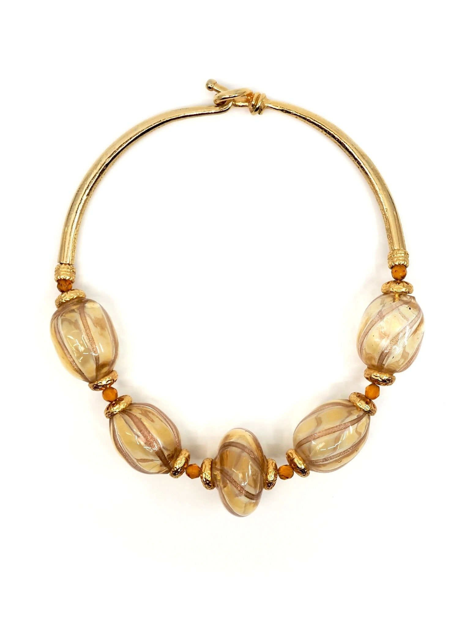 Murano Hand Blown Amber Swirl Glass Necklace with Gold Tone Accents - Georgie's NYC - Necklaces
