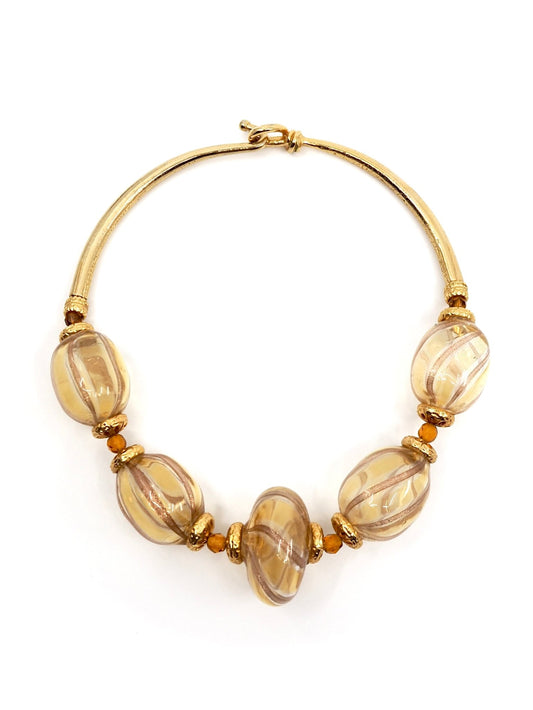 Murano Hand Blown Amber Swirl Glass Necklace with Gold Tone Accents - Georgie's NYC - Necklaces