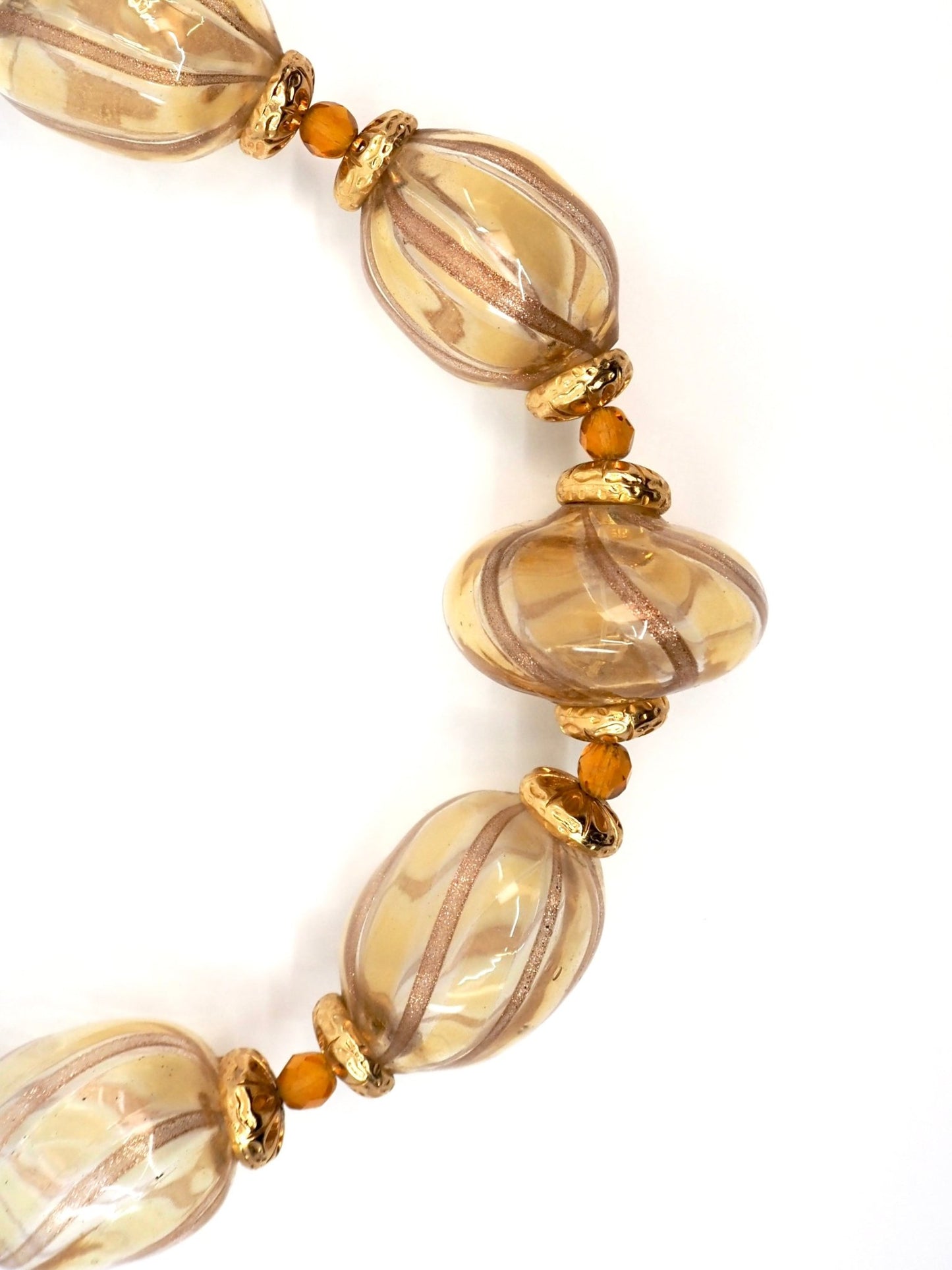 Murano Hand Blown Amber Swirl Glass Necklace with Gold Tone Accents - Georgie's NYC - Necklaces
