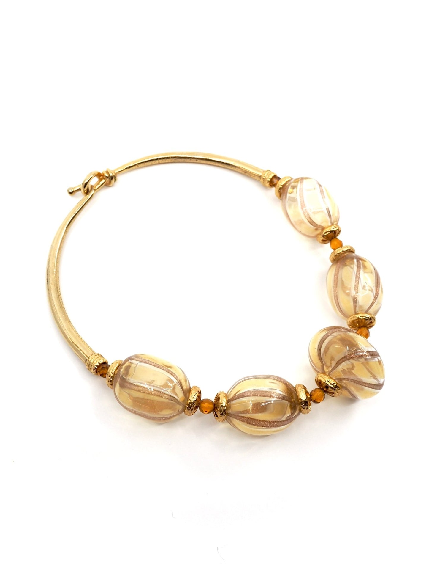 Murano Hand Blown Amber Swirl Glass Necklace with Gold Tone Accents - Georgie's NYC - Necklaces