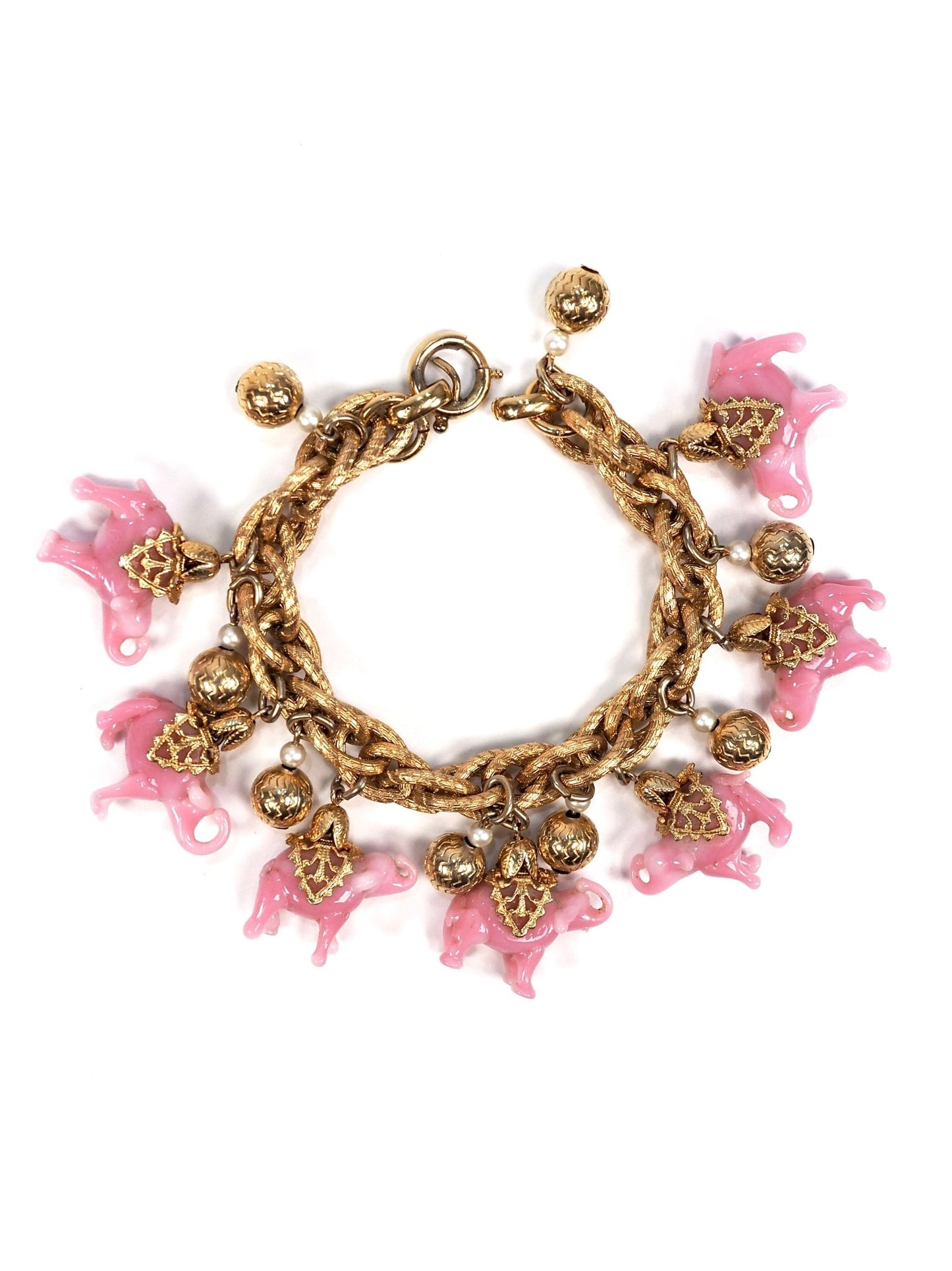 Napier Glass Pink Elephant Gold Charm Bracelet - Georgie's NYC - Bracelets