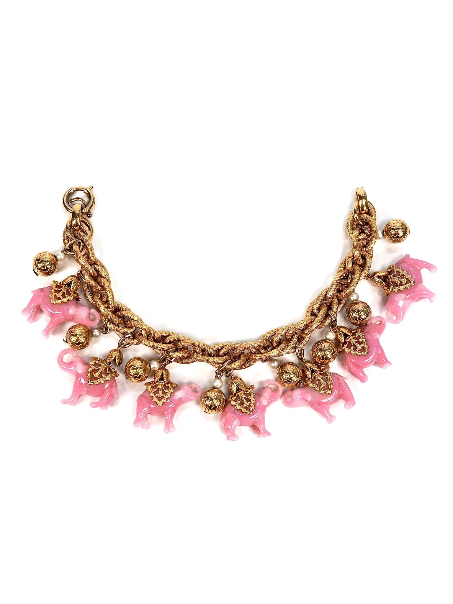 Napier Glass Pink Elephant Gold Charm Bracelet - Georgie's NYC - Bracelets