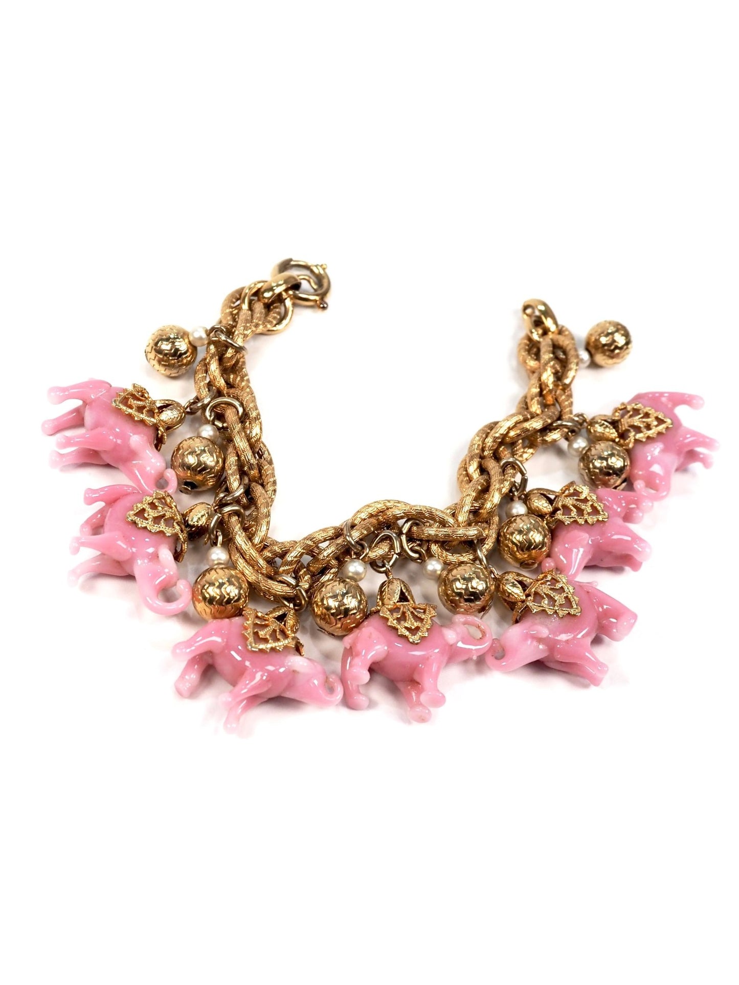 Napier Glass Pink Elephant Gold Charm Bracelet - Georgie's NYC - Bracelets