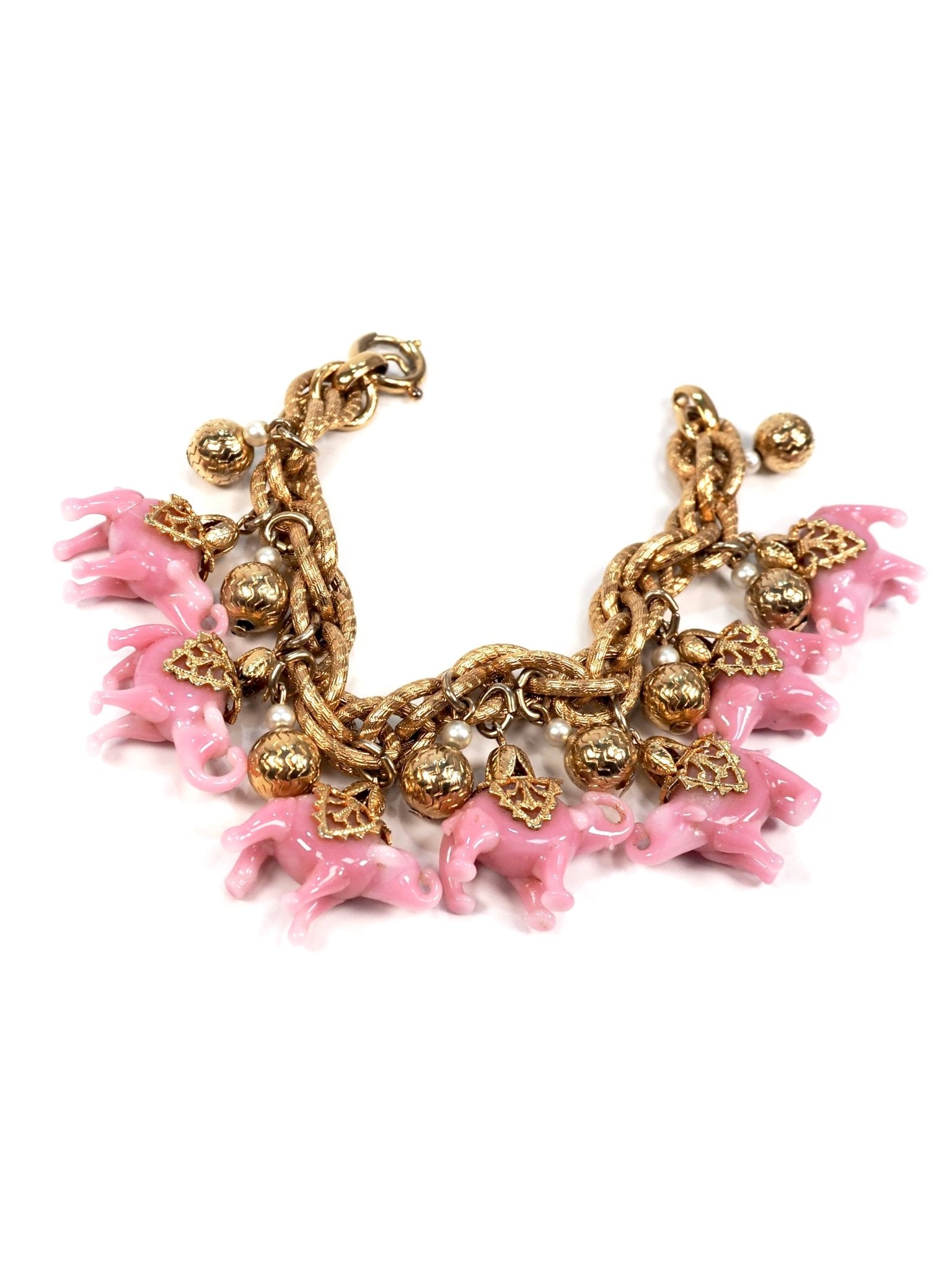 Napier Glass Pink Elephant Gold Charm Bracelet - Georgie's NYC - Bracelets
