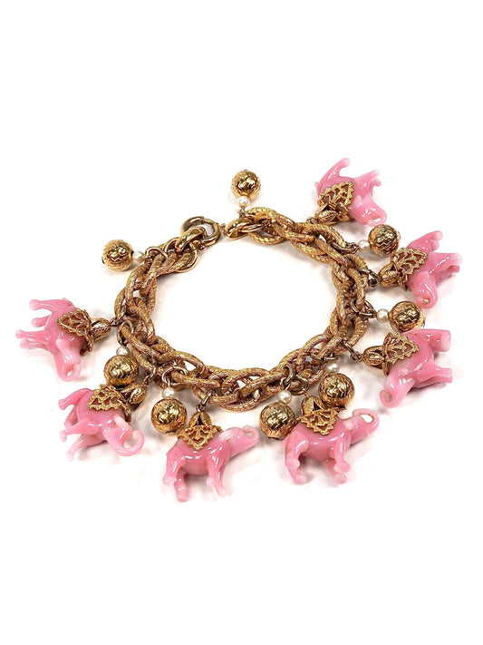Napier Glass Pink Elephant Gold Charm Bracelet - Georgie's NYC - Bracelets