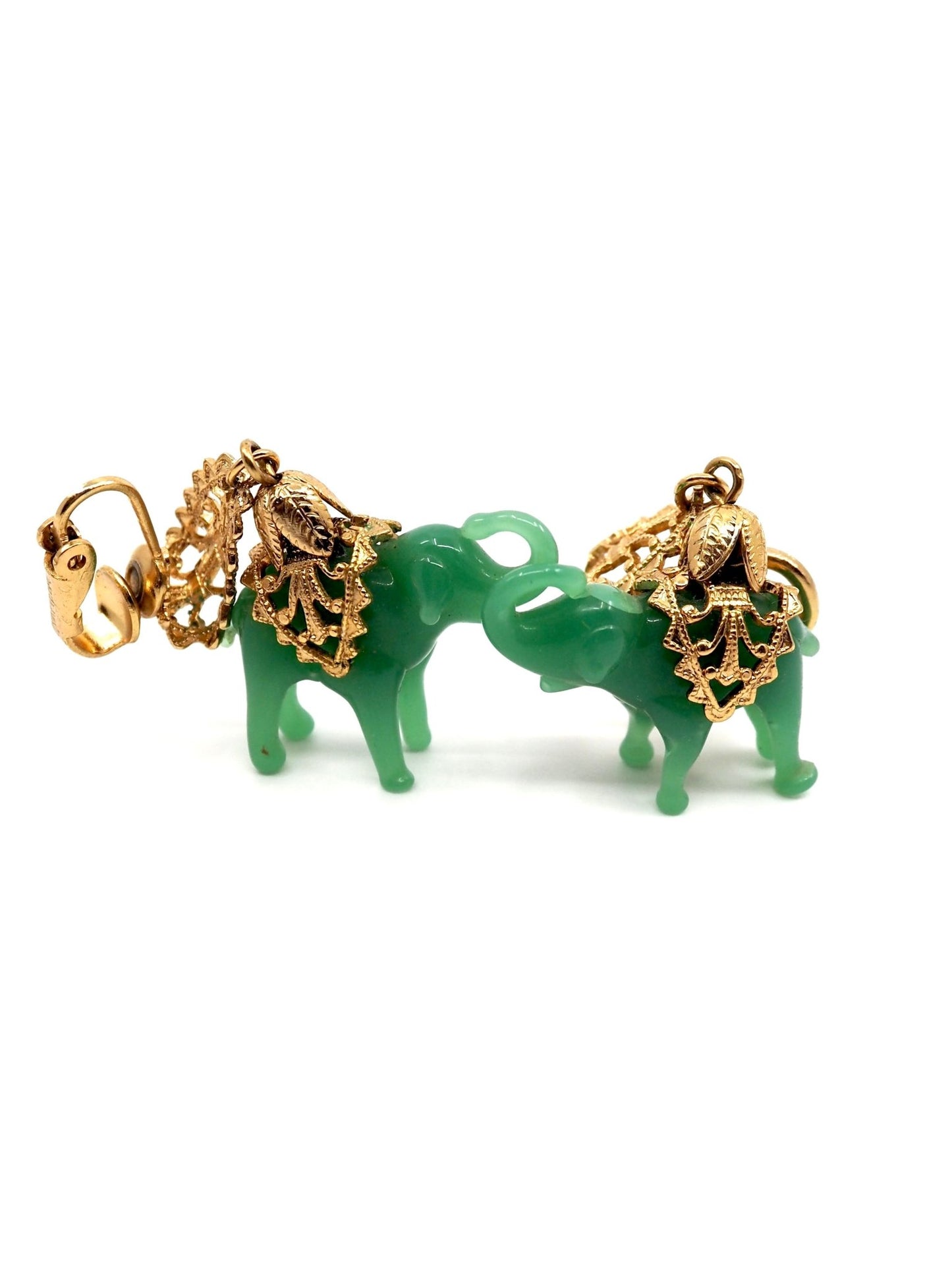 Napier Gold and Green Glass Elephant Earrings - Georgie's NYC - Earrings