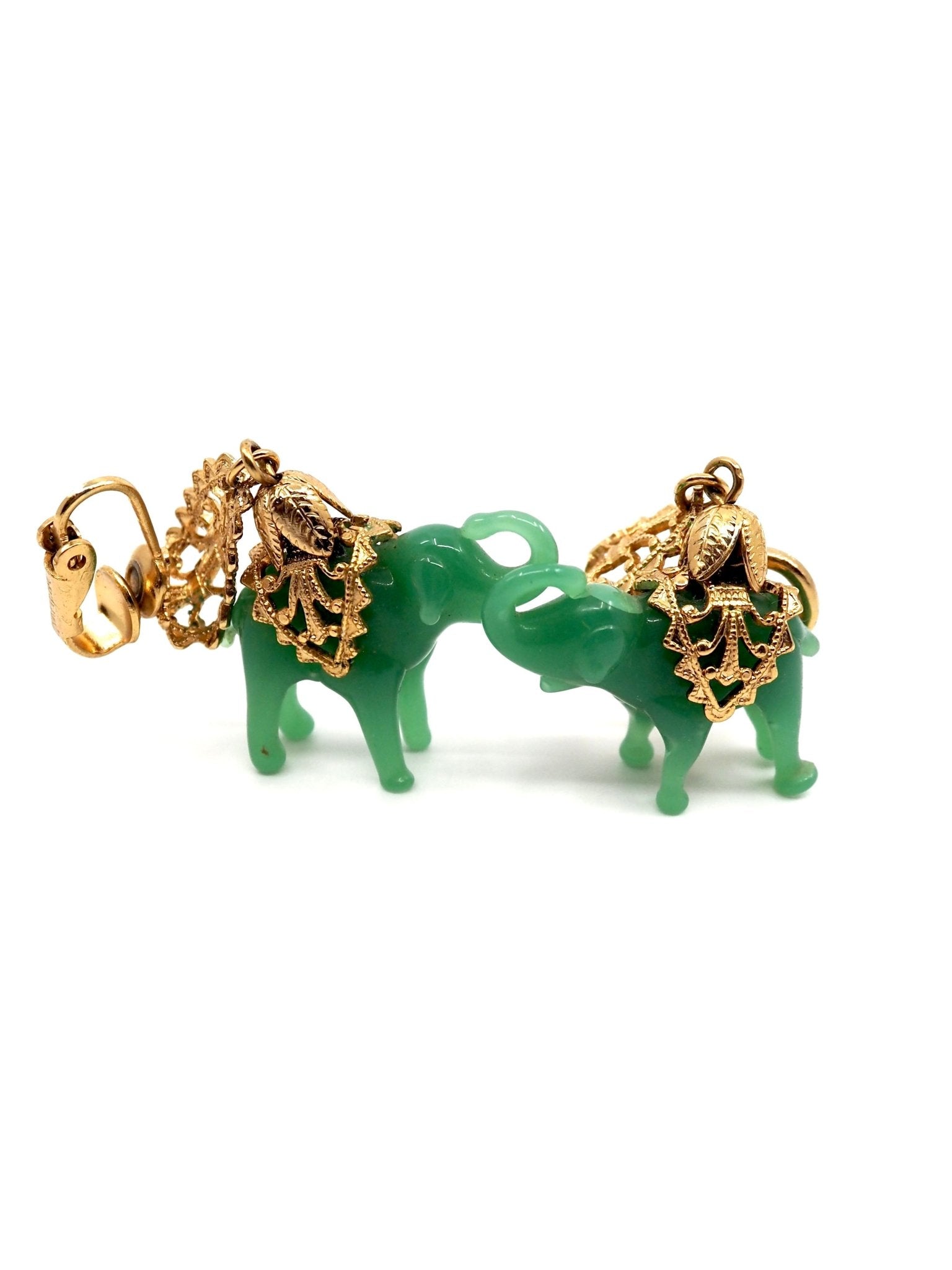 Napier Gold and Green Glass Elephant Earrings - Georgie's NYC - Earrings