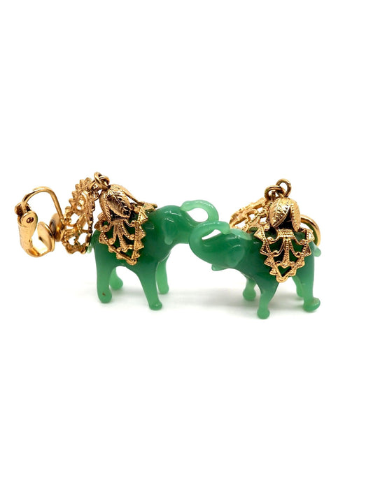 Napier Gold and Green Glass Elephant Earrings - Georgie's NYC - Earrings