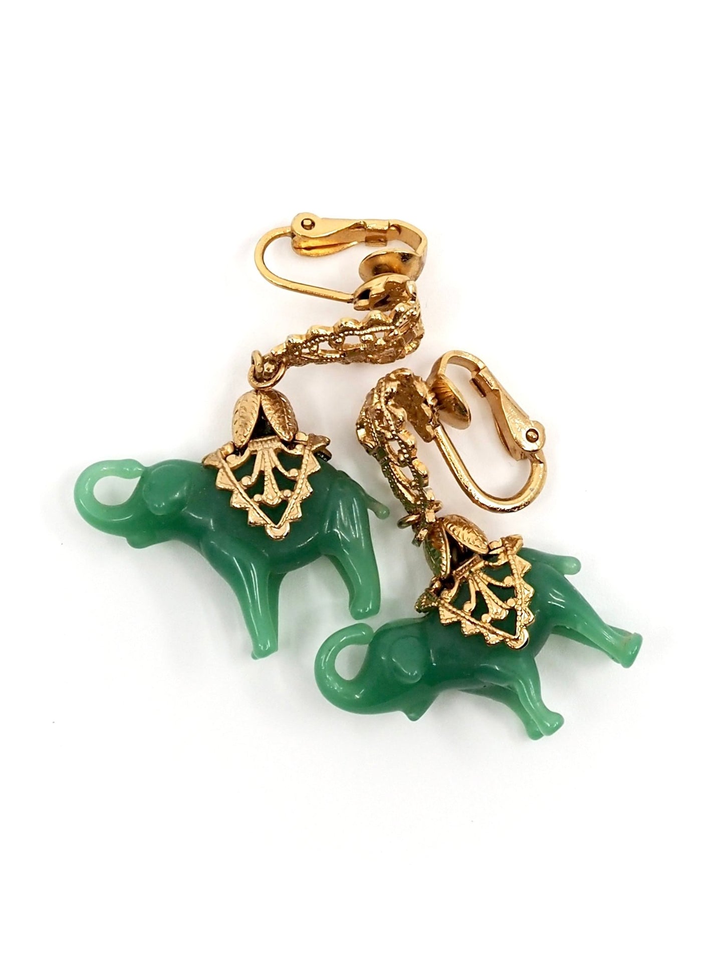 Napier Gold and Green Glass Elephant Earrings - Georgie's NYC - Earrings