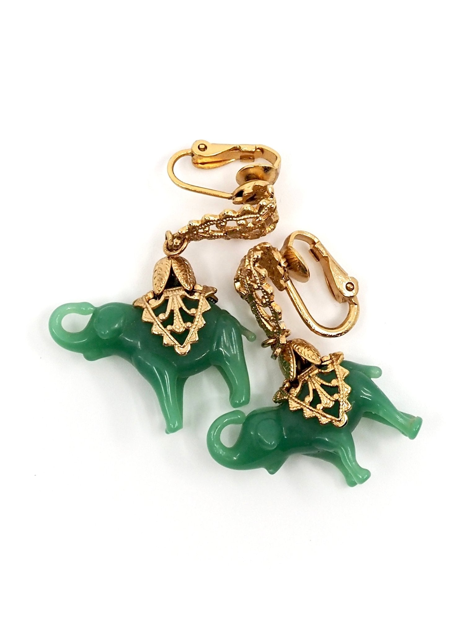 Napier Gold and Green Glass Elephant Earrings - Georgie's NYC - Earrings