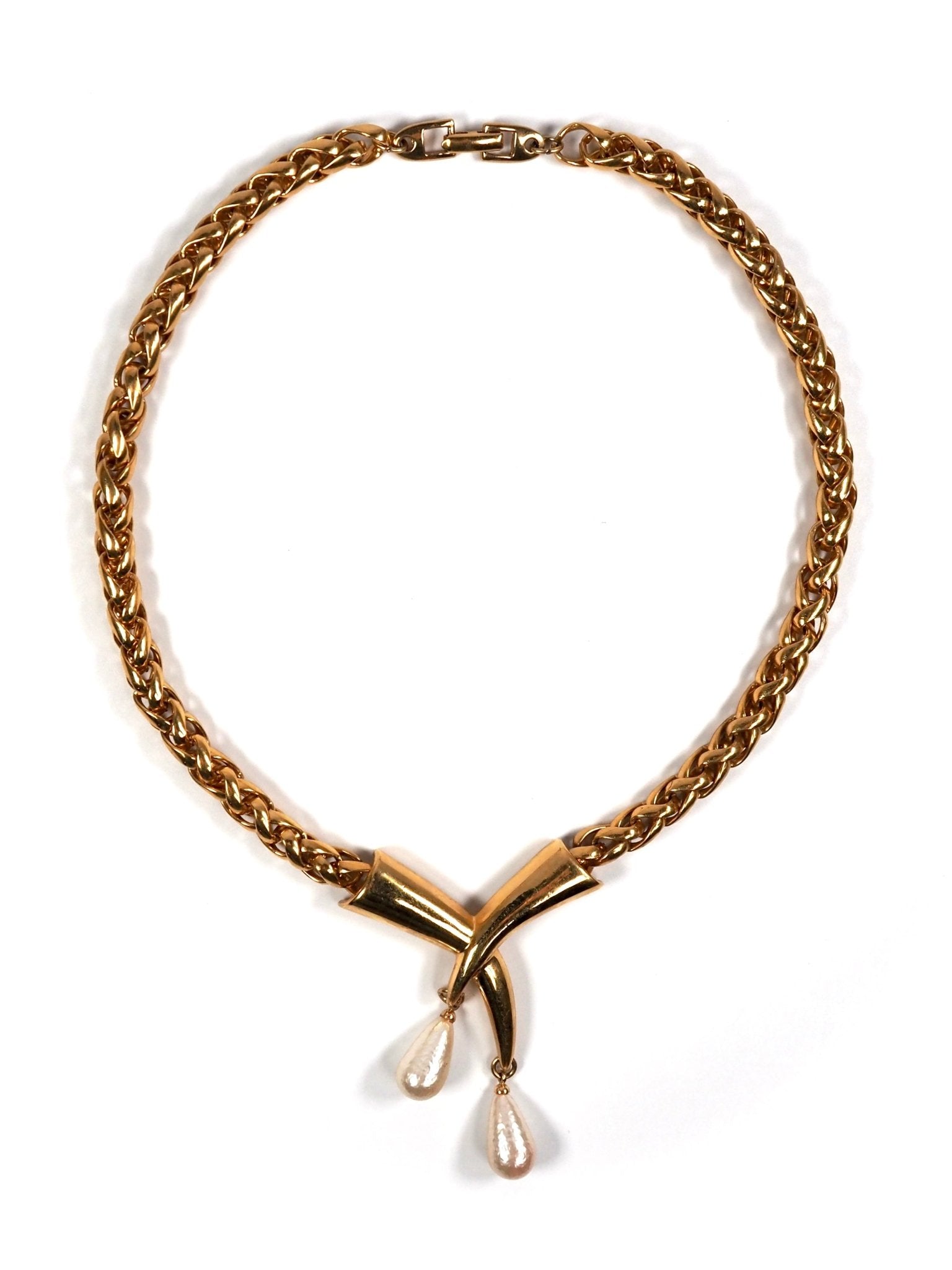 Napier Sculptural Gold Necklace with Teardrop Pearls - Georgie's NYC - Necklaces