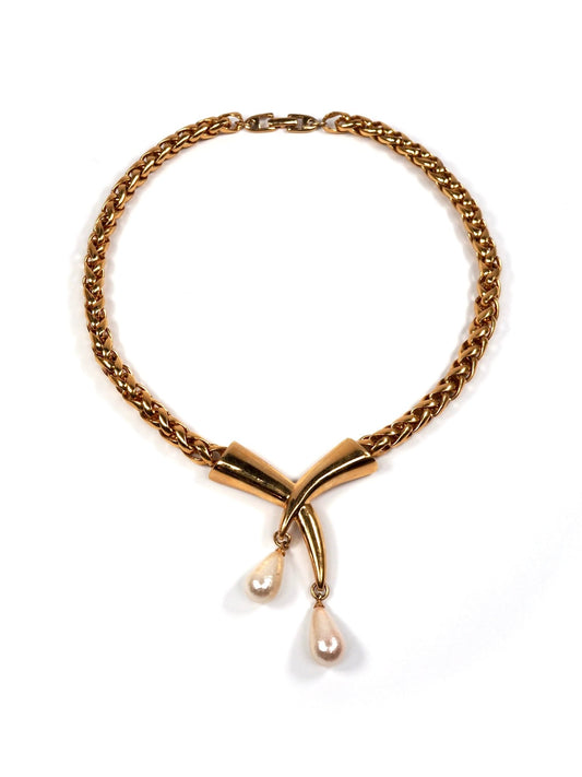 Napier Sculptural Gold Necklace with Teardrop Pearls - Georgie's NYC - Necklaces
