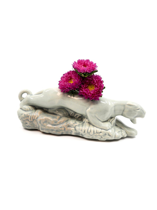 Pale Blue Ceramic Panther Planter - Georgie's NYC - Decorative Objects