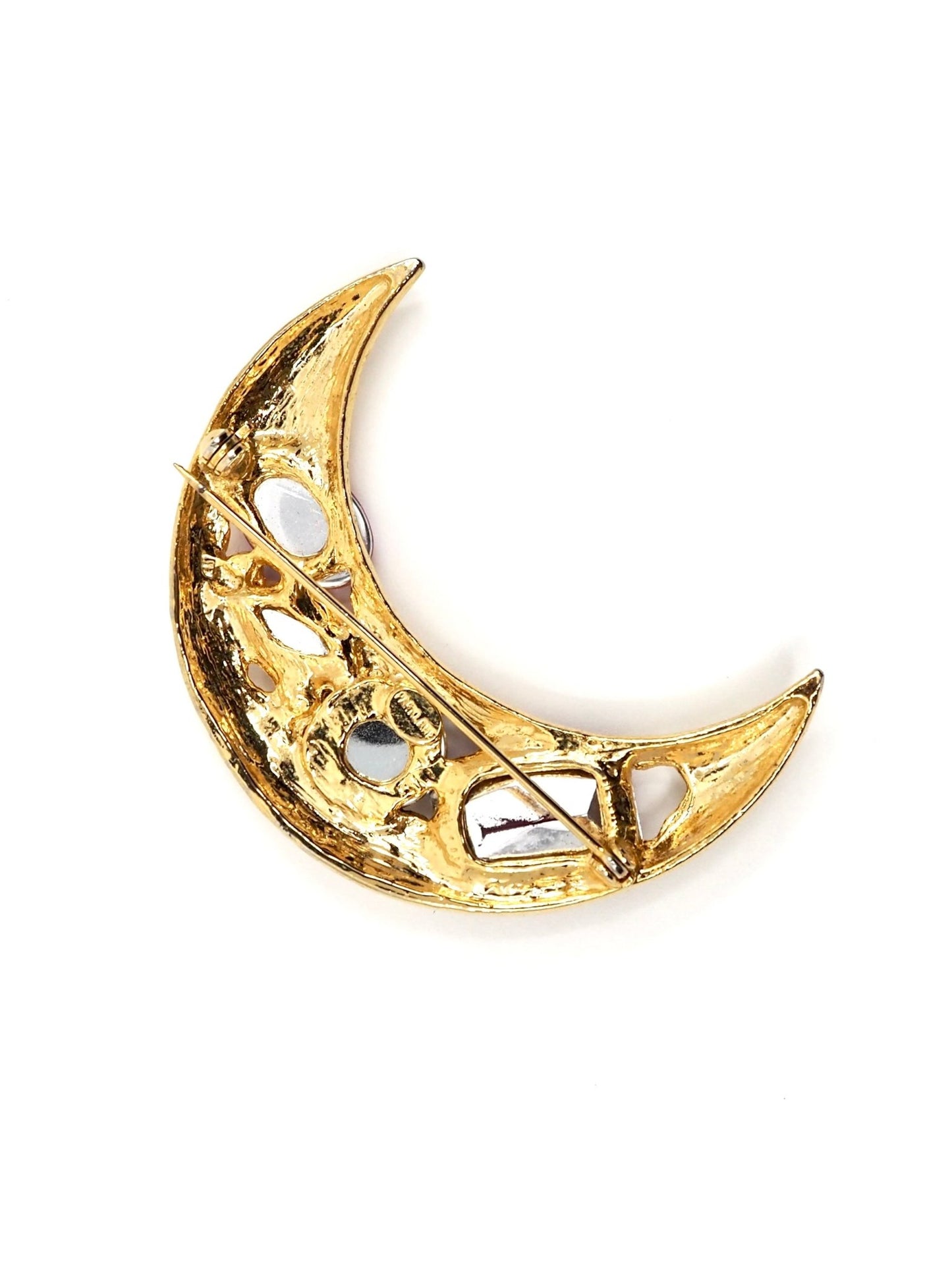 Park Lane Gold Pink and Purple Jeweled Crescent Moon Pin - Georgie's NYC - Brooches