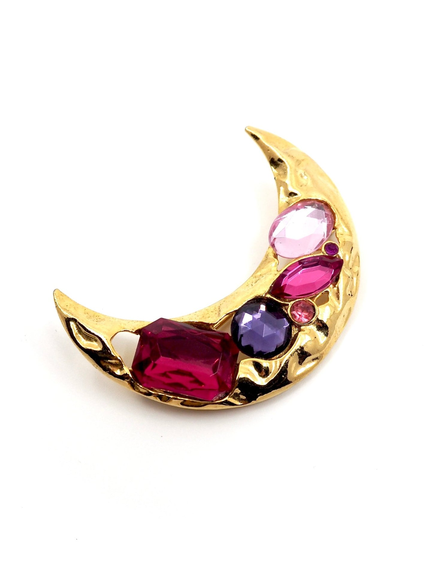 Park Lane Gold Pink and Purple Jeweled Crescent Moon Pin - Georgie's NYC - Brooches