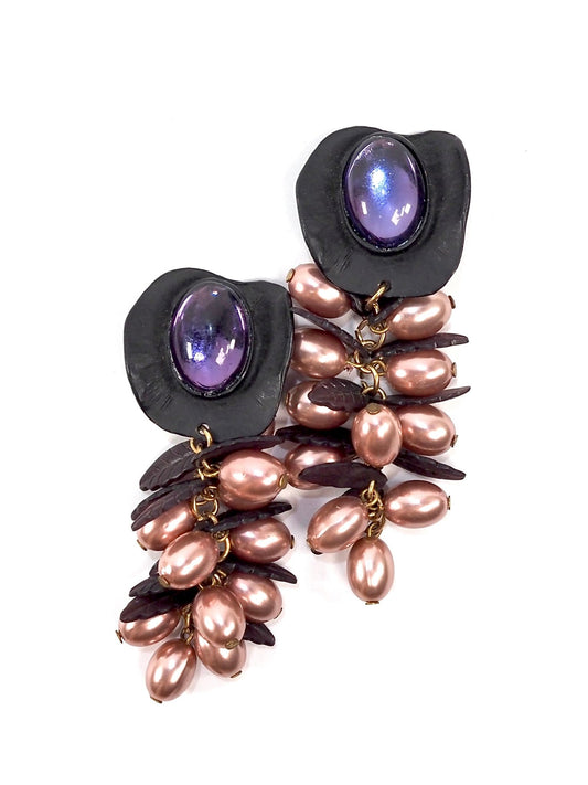 Purple Leaf Beaded Long Dangle Earrings - Georgie's NYC - Earrings