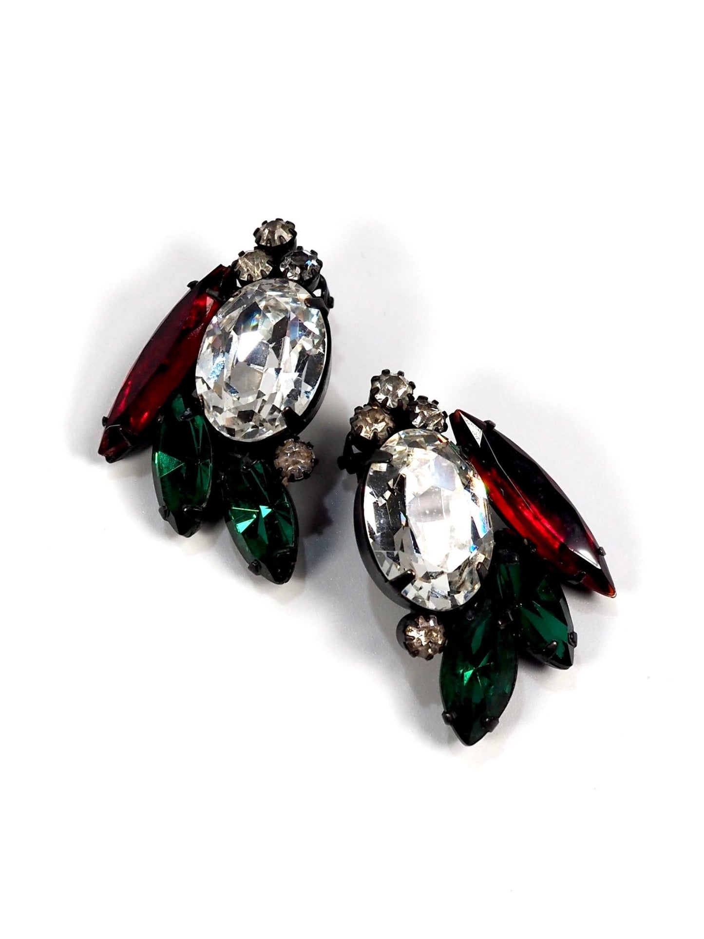 Red and Green Glass Jeweled Earrings - Georgie's NYC - Earrings