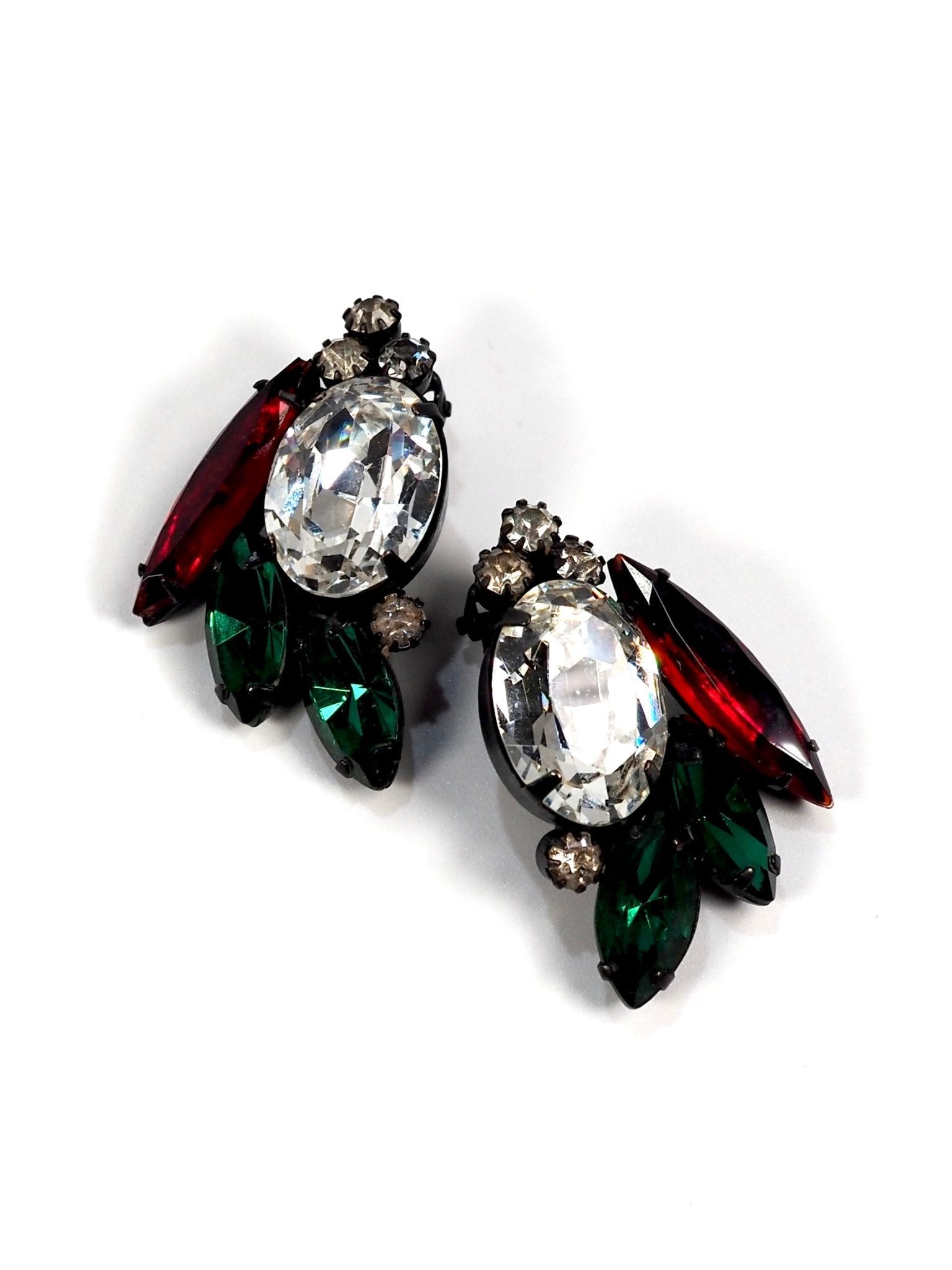 Red and Green Glass Jeweled Earrings - Georgie's NYC - Earrings