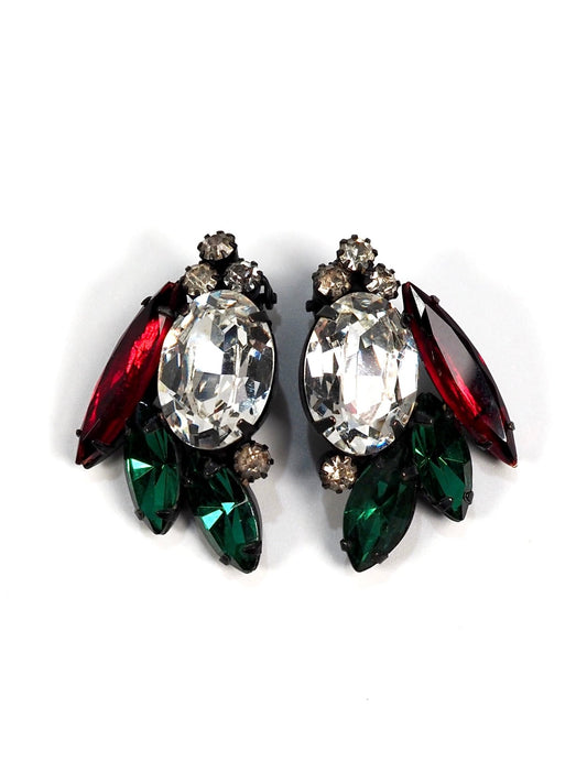 Red and Green Glass Jeweled Earrings - Georgie's NYC - Earrings