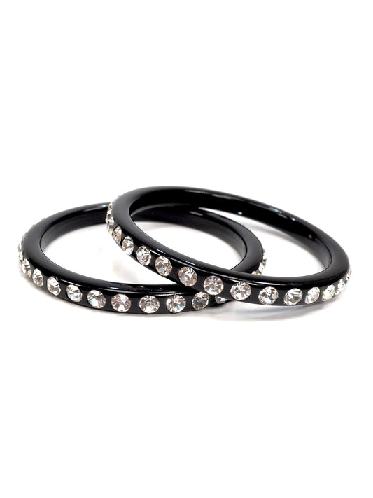 Rhinestone and Black Bakelite Narrow Bangles - Georgie's NYC - Bracelets