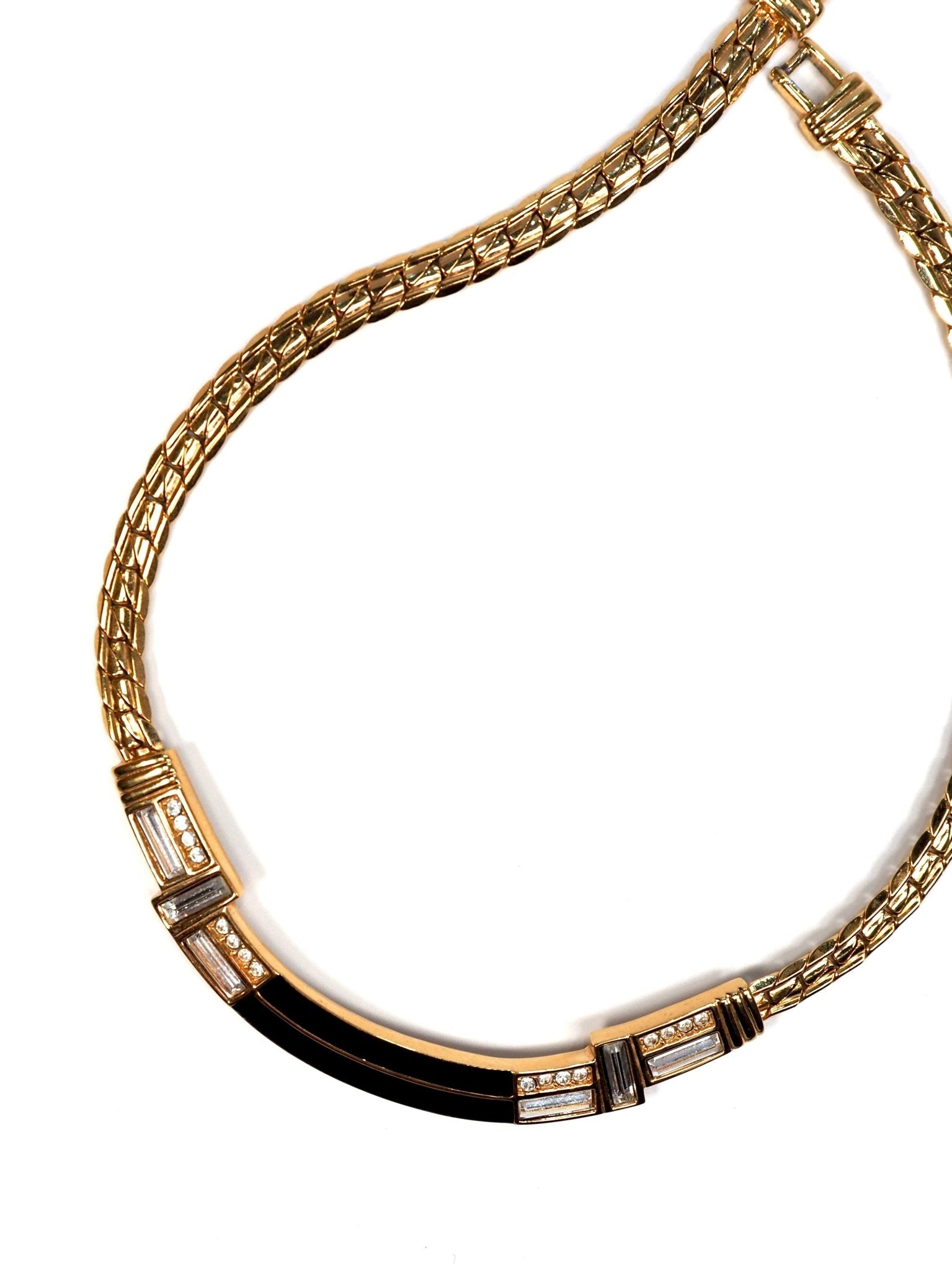 S.A.L. Swarovski American Ltd. Gold and Black Enamel Jeweled Collar Necklace - Georgie's NYC - Necklaces