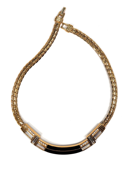 S.A.L. Swarovski American Ltd. Gold and Black Enamel Jeweled Collar Necklace - Georgie's NYC - Necklaces