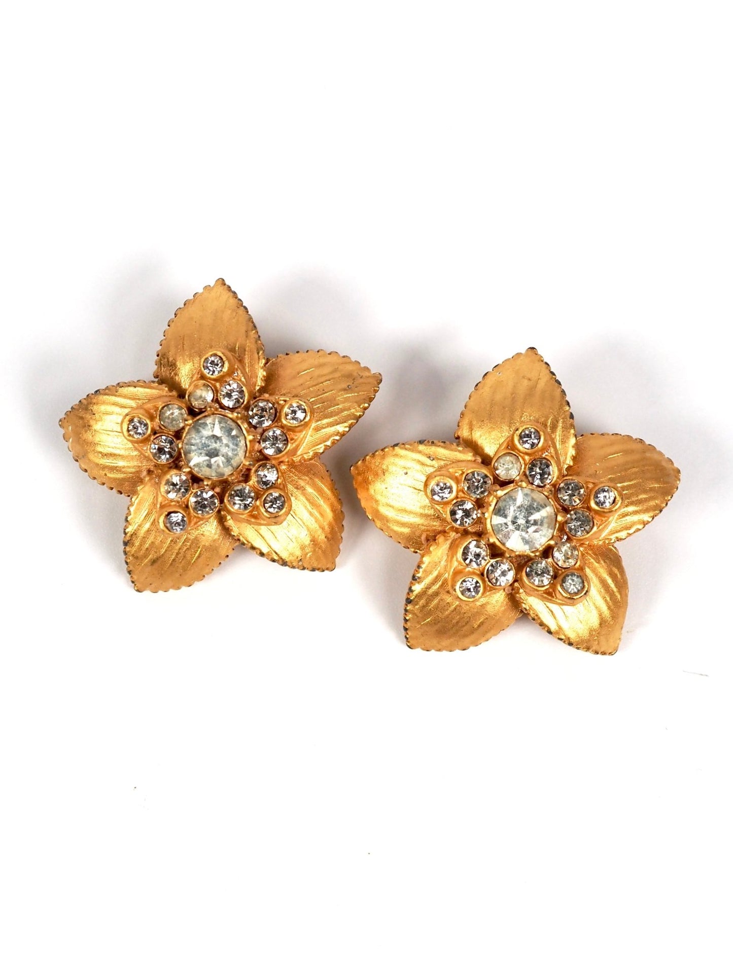 Satin Gold Jeweled Flower Earrings - Georgie's NYC - Earrings