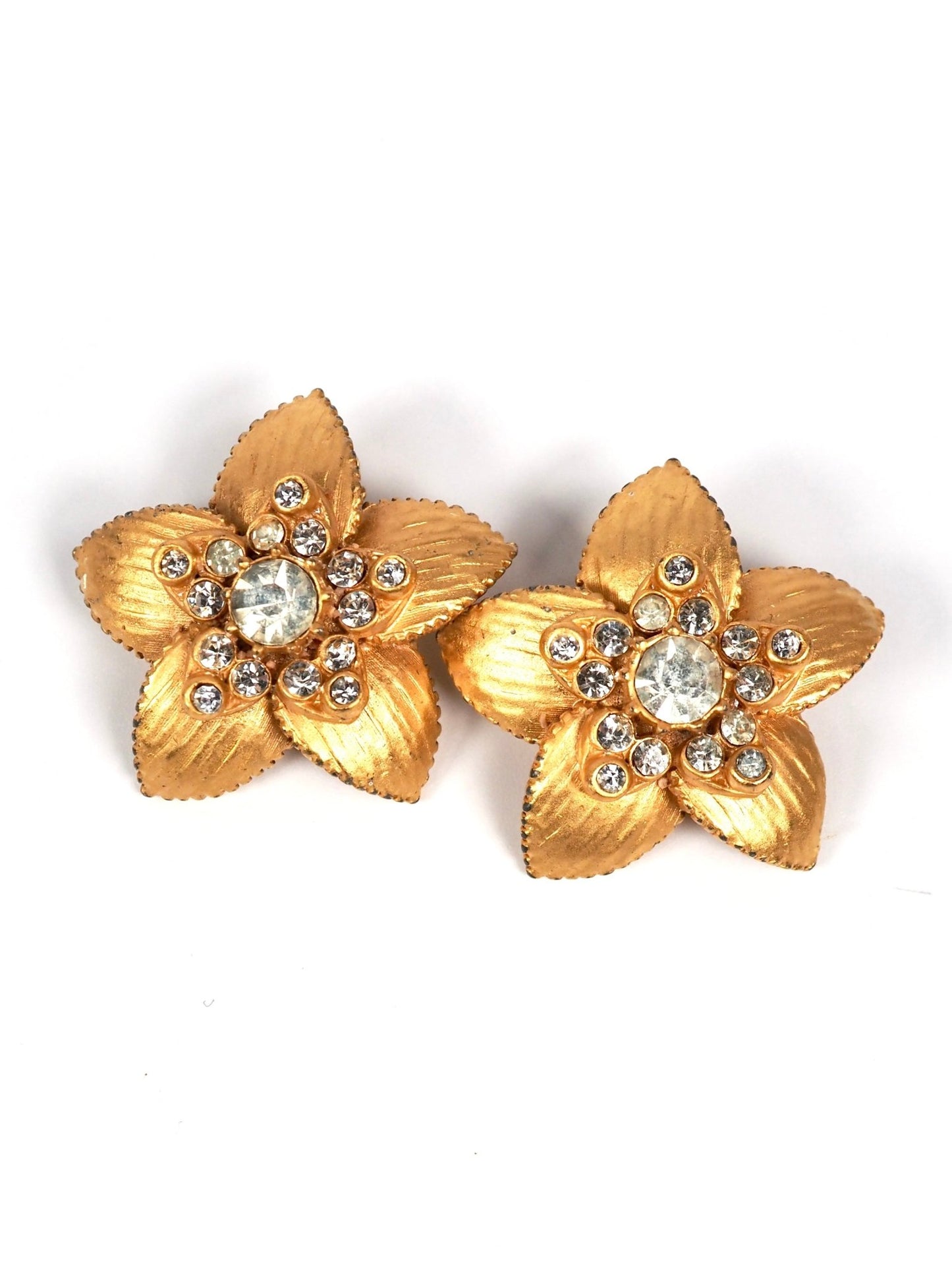 Satin Gold Jeweled Flower Earrings - Georgie's NYC - Earrings