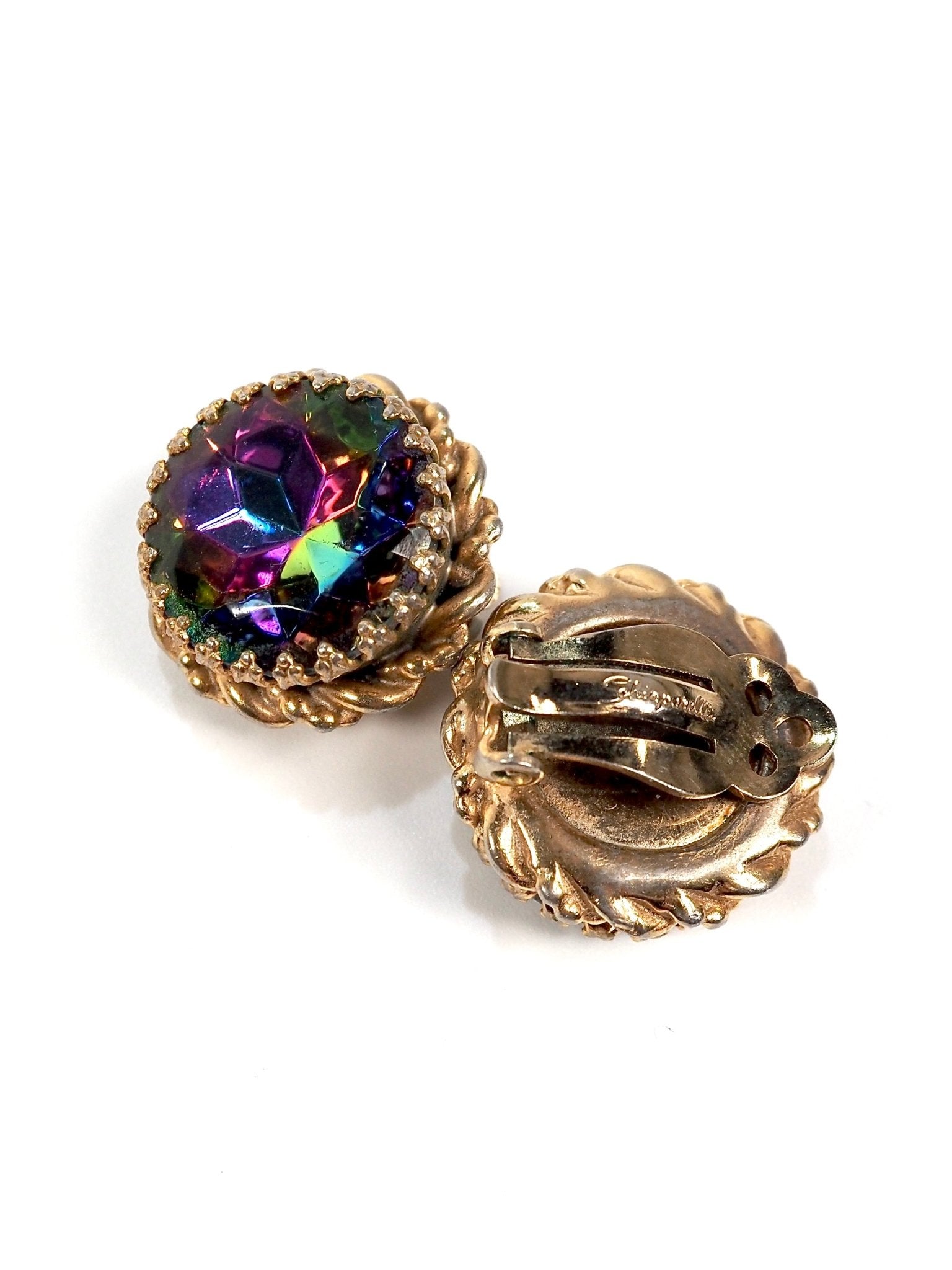 Schiaparelli Watermelon Iridescent Glass Jeweled Round Earrings - Georgie's NYC - Earrings
