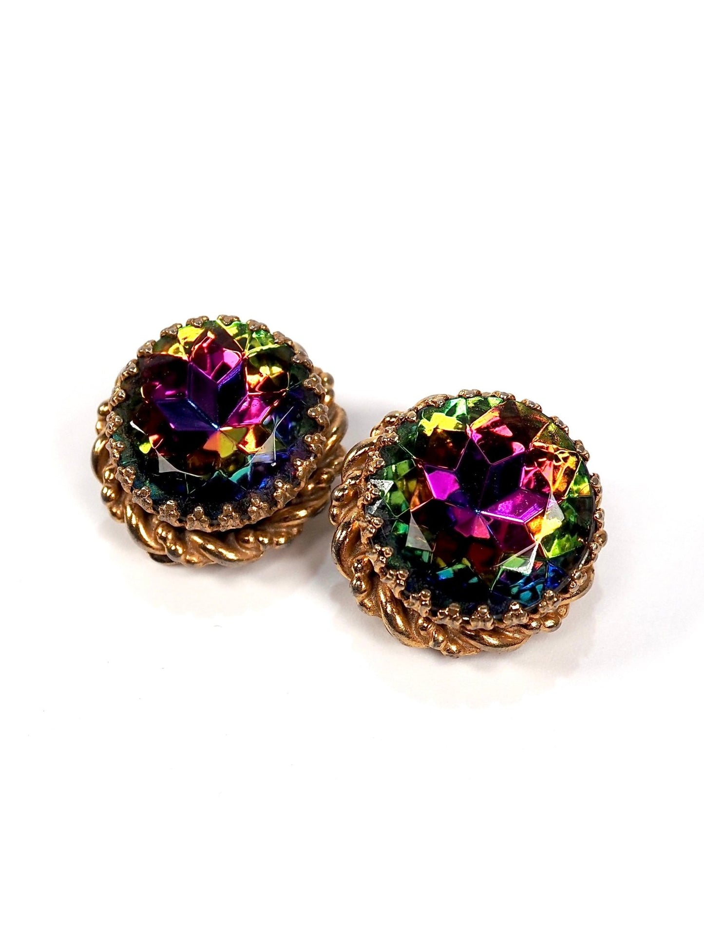 Schiaparelli Watermelon Iridescent Glass Jeweled Round Earrings - Georgie's NYC - Earrings