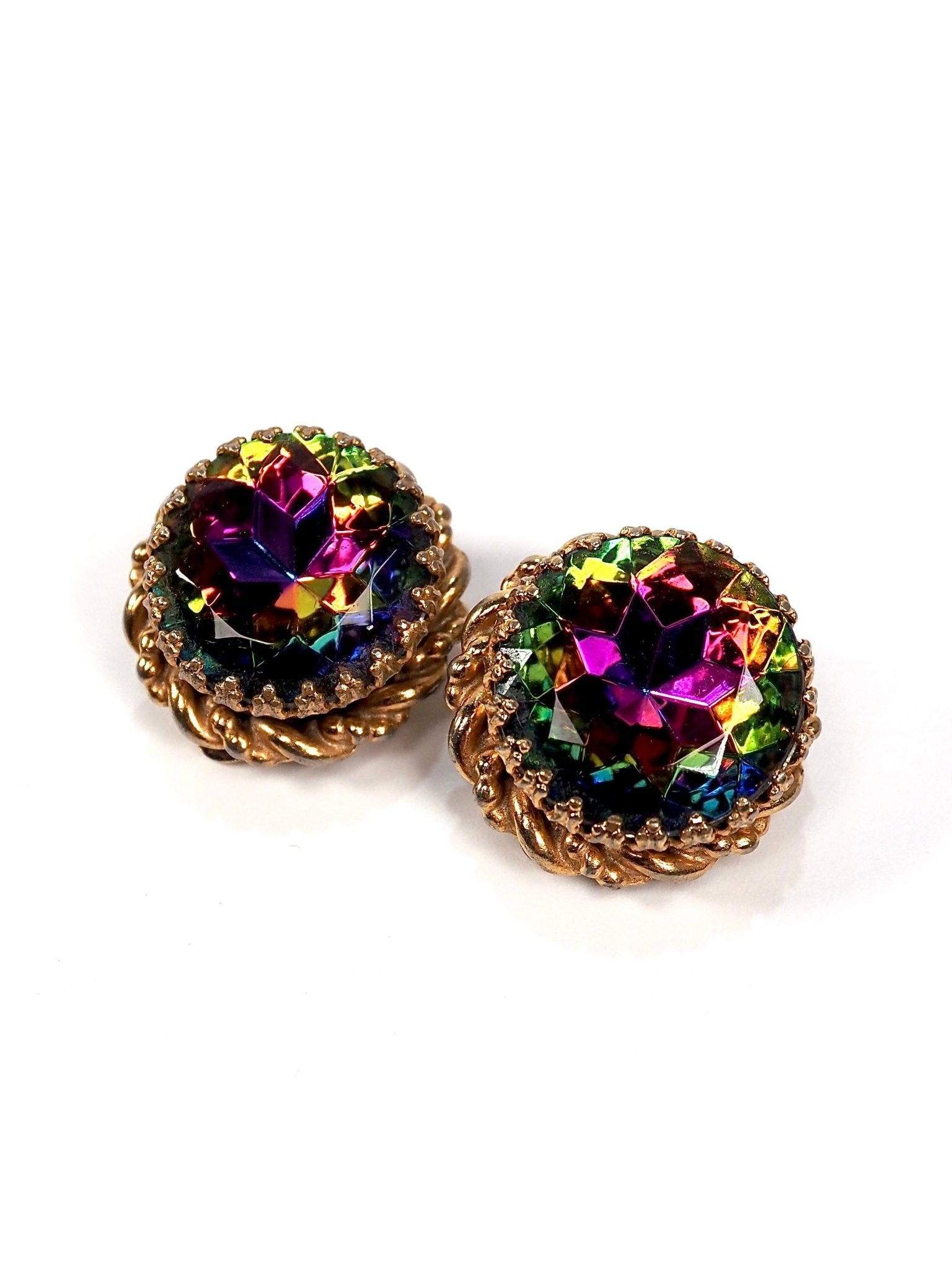 Schiaparelli Watermelon Iridescent Glass Jeweled Round Earrings - Georgie's NYC - Earrings