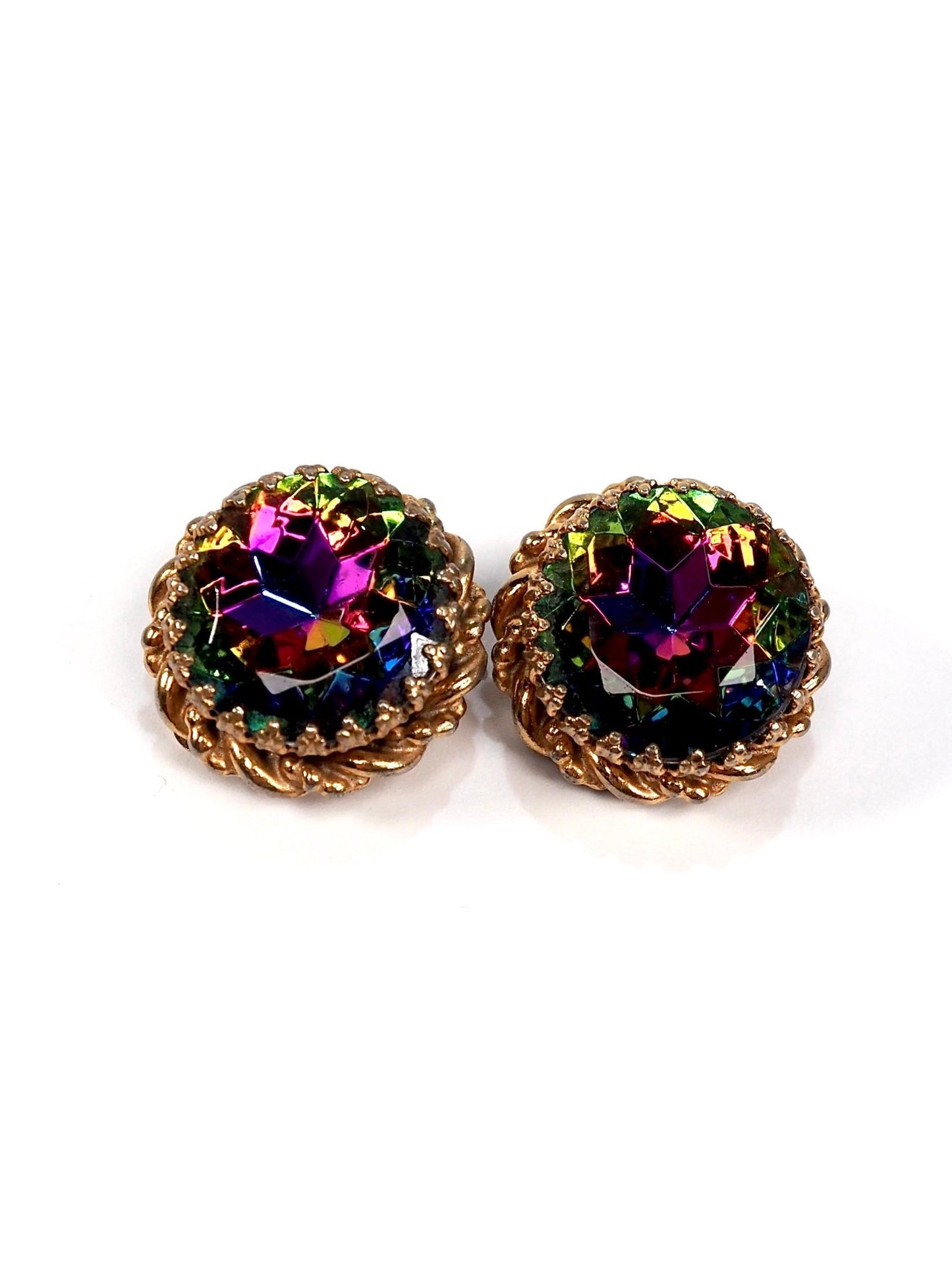 Schiaparelli Watermelon Iridescent Glass Jeweled Round Earrings - Georgie's NYC - Earrings