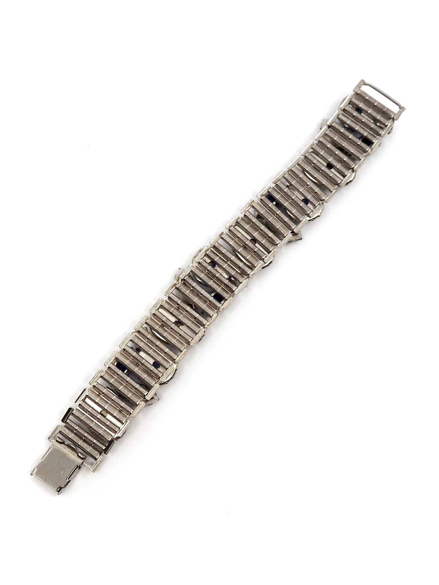 Silver Tone Blue Glass Cabochon and Rhinestone Statement Bracelet - Georgie's NYC - Bracelets