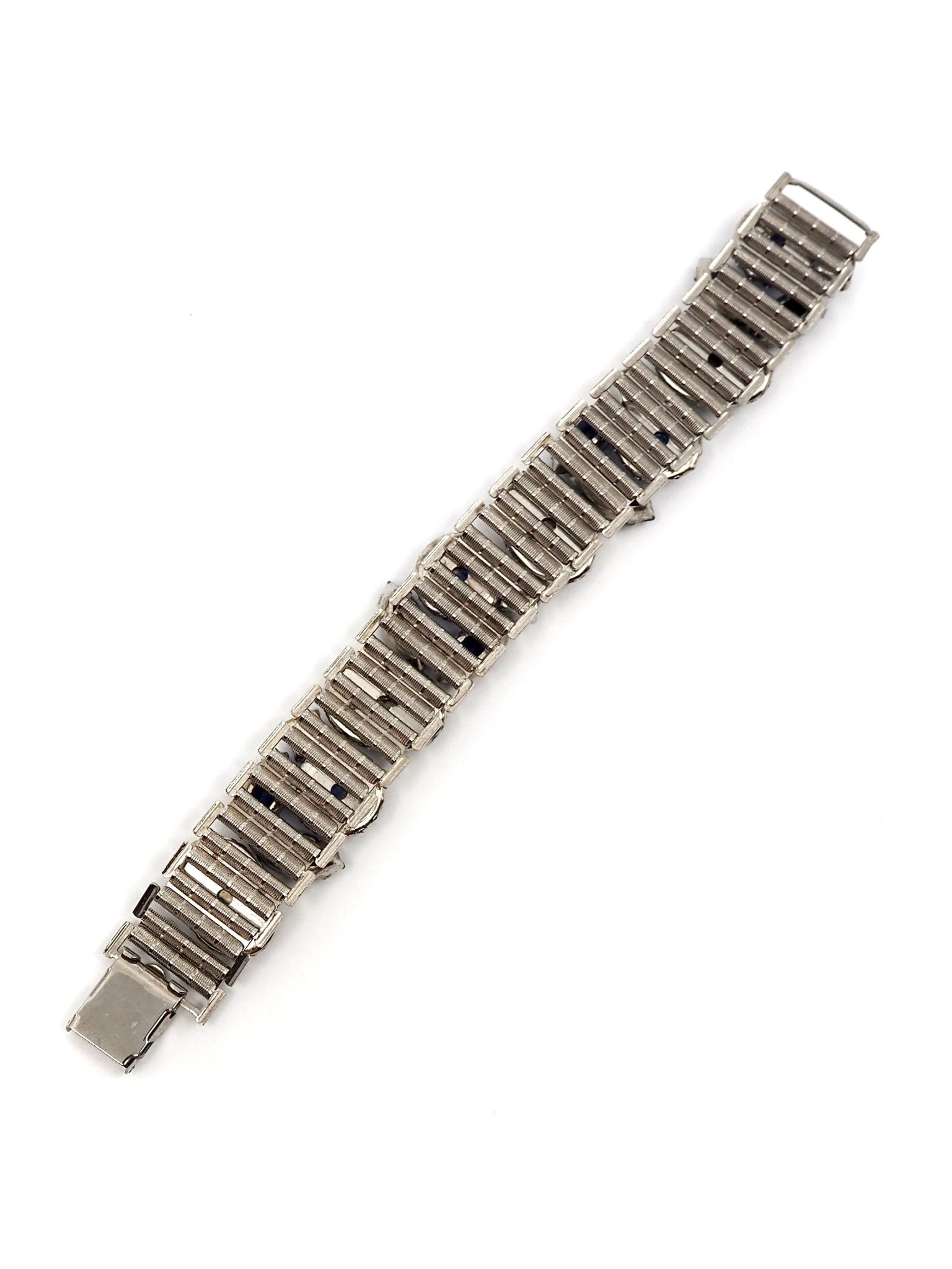Silver Tone Blue Glass Cabochon and Rhinestone Statement Bracelet - Georgie's NYC - Bracelets