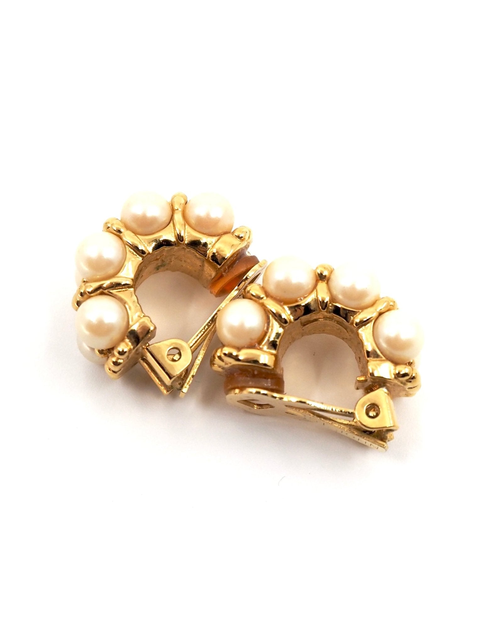 St. John Pearl Cluster Gold Tone Huggie Hoop Earrings - Georgie's NYC - Earrings