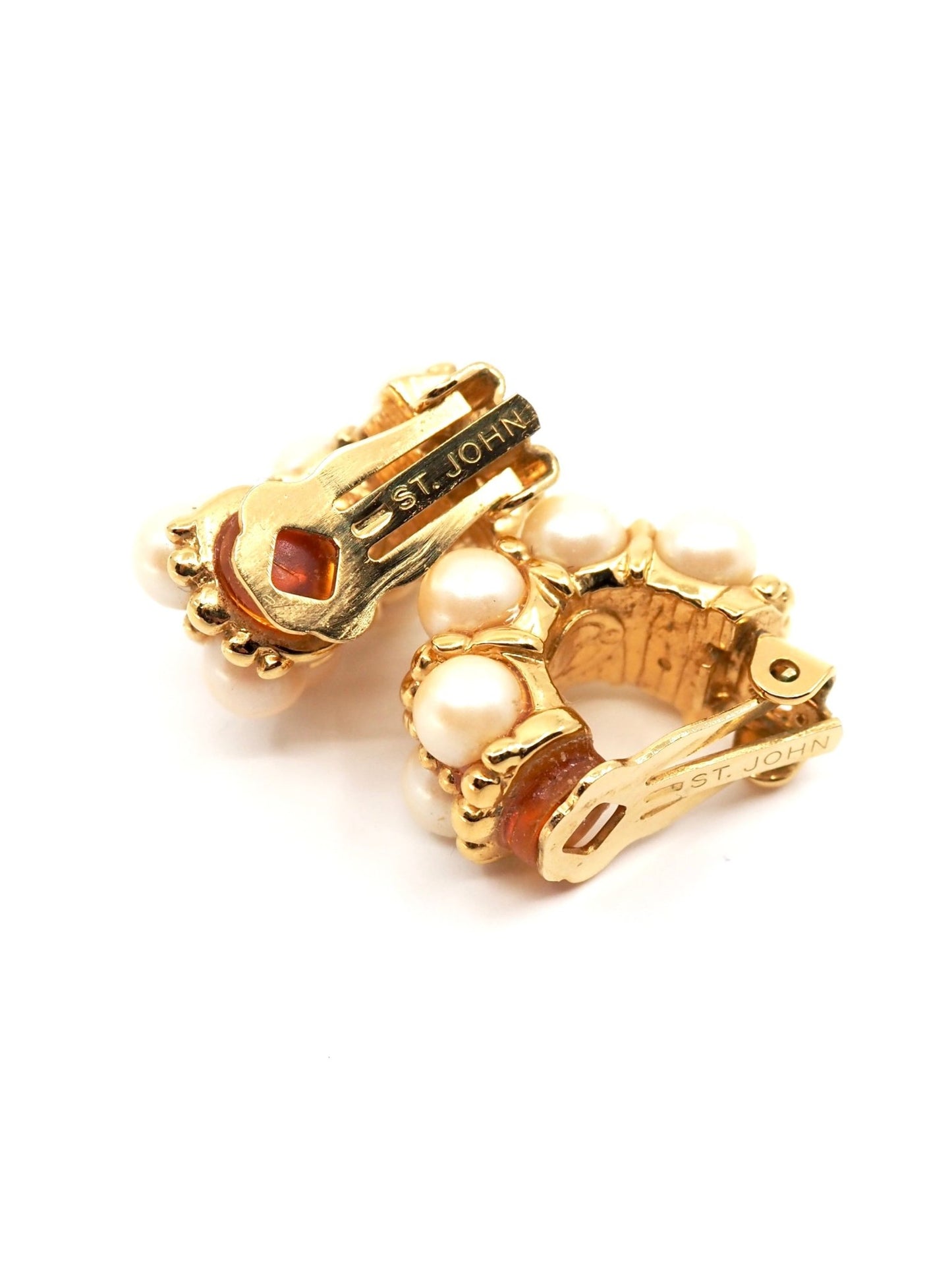 St. John Pearl Cluster Gold Tone Huggie Hoop Earrings - Georgie's NYC - Earrings