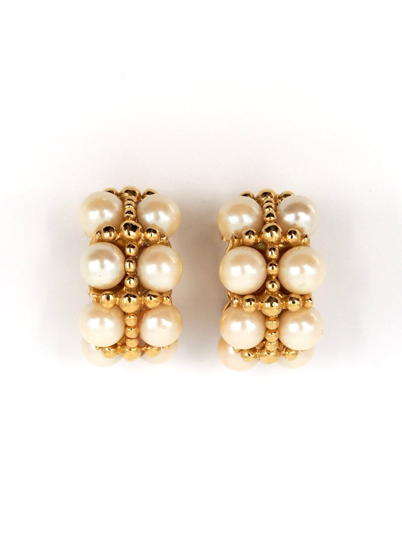 St. John Pearl Cluster Gold Tone Huggie Hoop Earrings - Georgie's NYC - Earrings