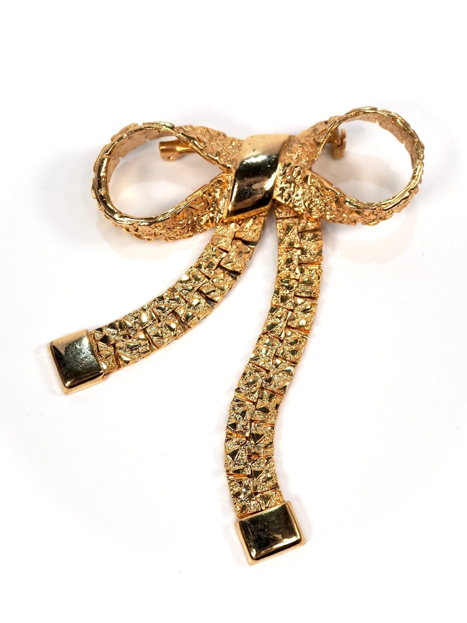 Textured Gold Articulated Bow Brooch Pin - Georgie's NYC - Brooches