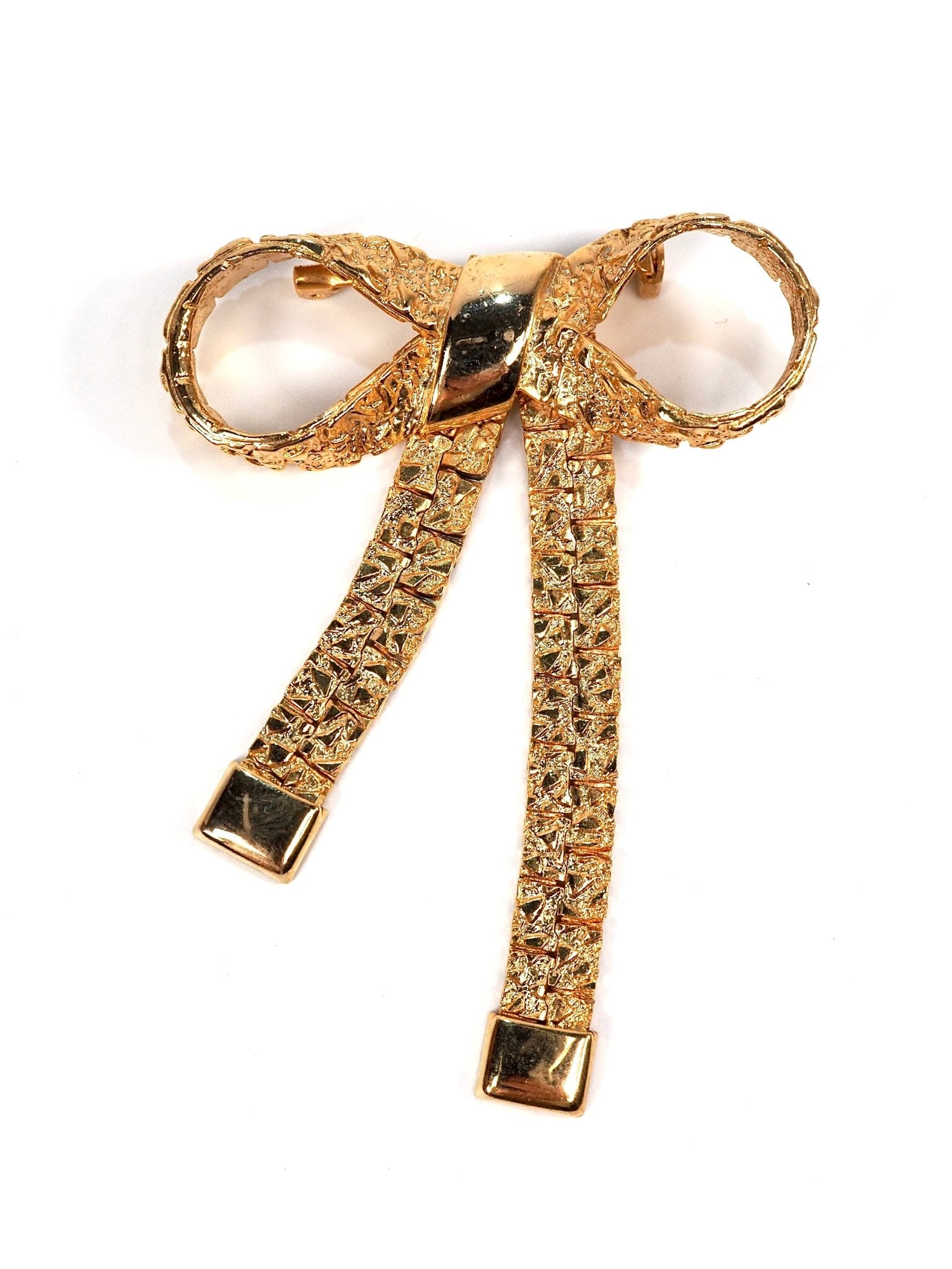 Textured Gold Articulated Bow Brooch Pin - Georgie's NYC - Brooches