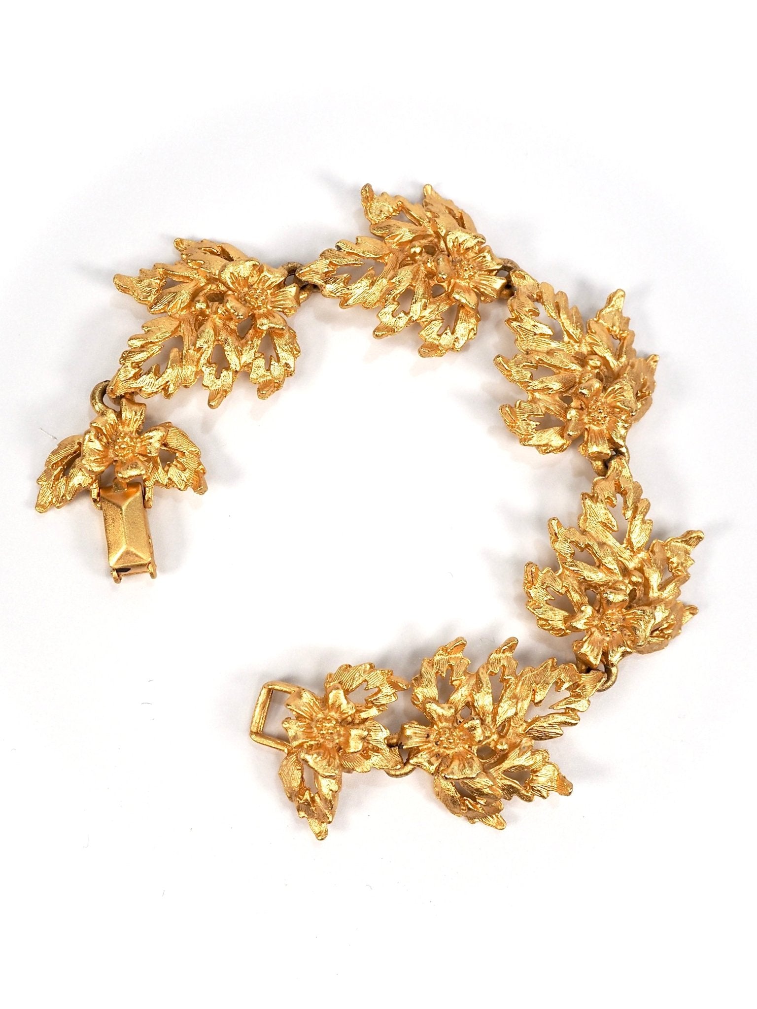 Textured Gold Floral Motif Bracelet - Georgie's NYC - Bracelets