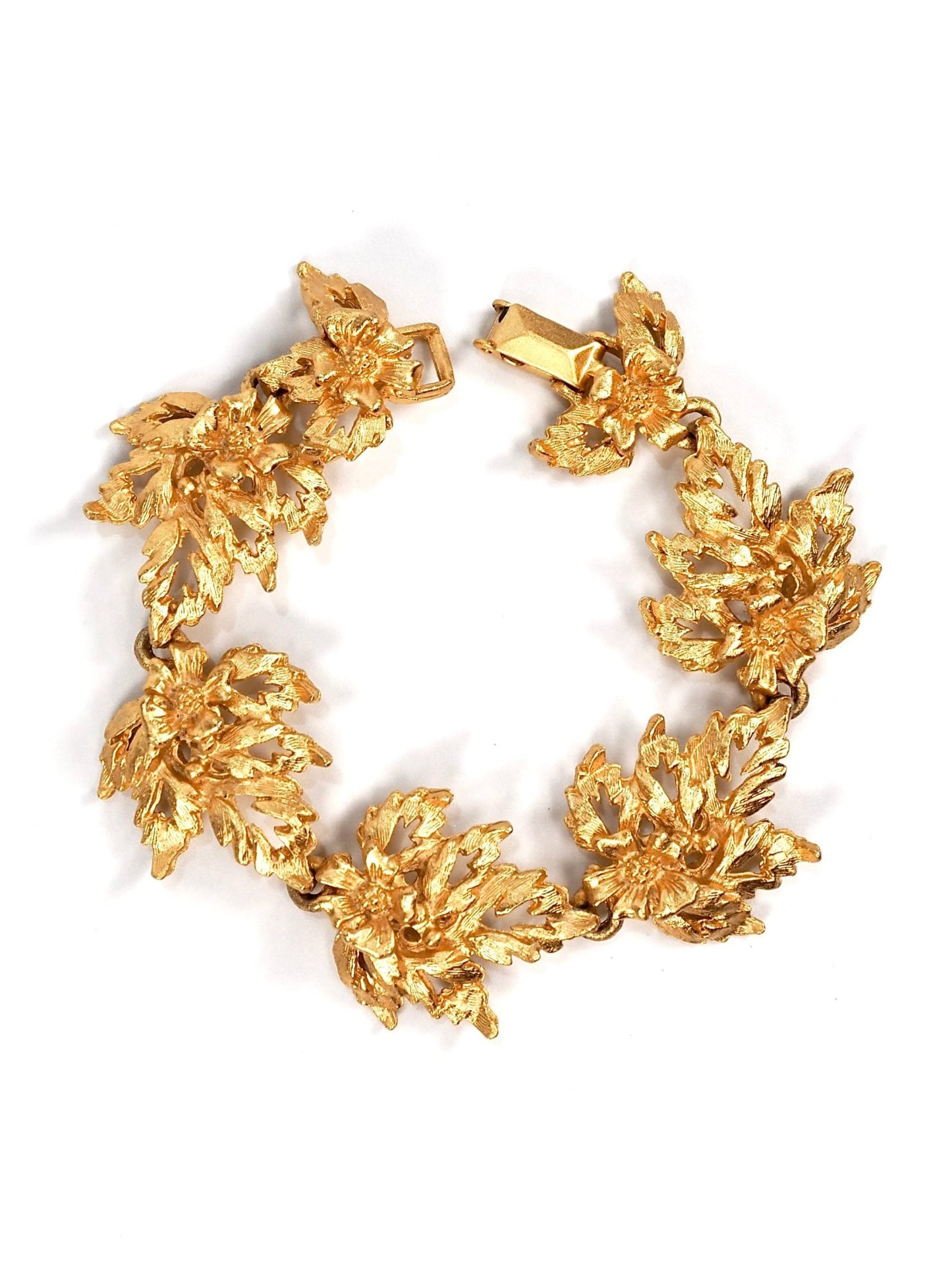 Textured Gold Floral Motif Bracelet - Georgie's NYC - Bracelets