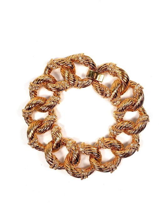 Textured Gold Rhinestone Link Bracelet - Georgie's NYC - Bracelets