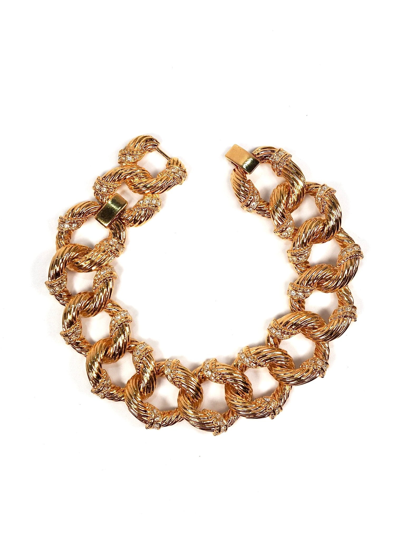 Textured Gold Rhinestone Link Bracelet - Georgie's NYC - Bracelets