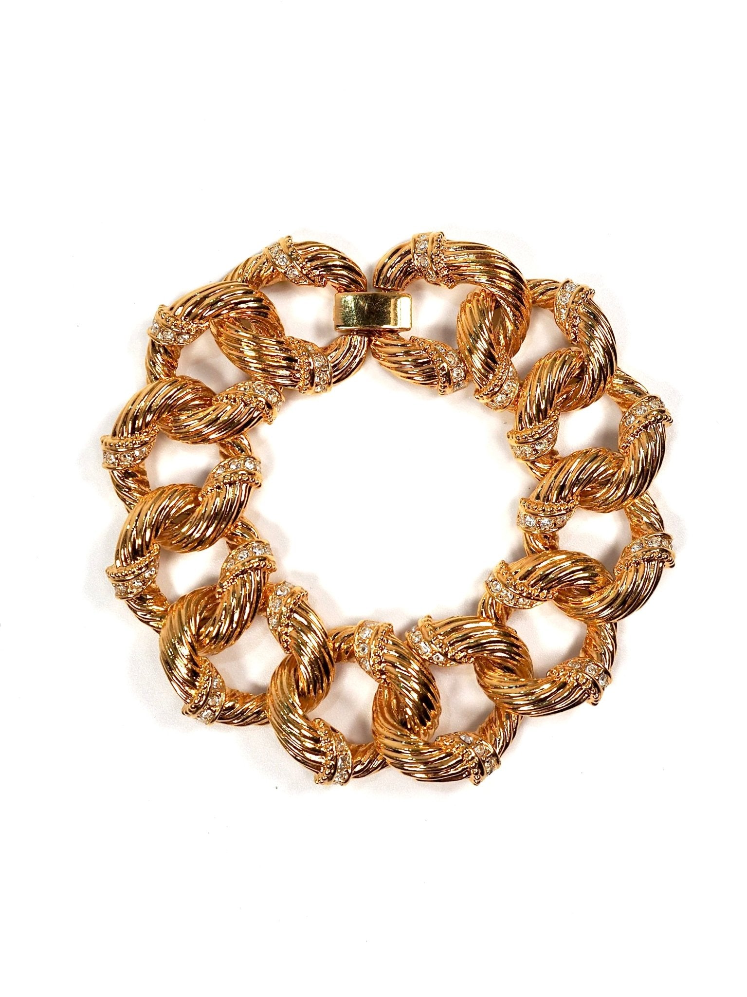 Textured Gold Rhinestone Link Bracelet - Georgie's NYC - Bracelets