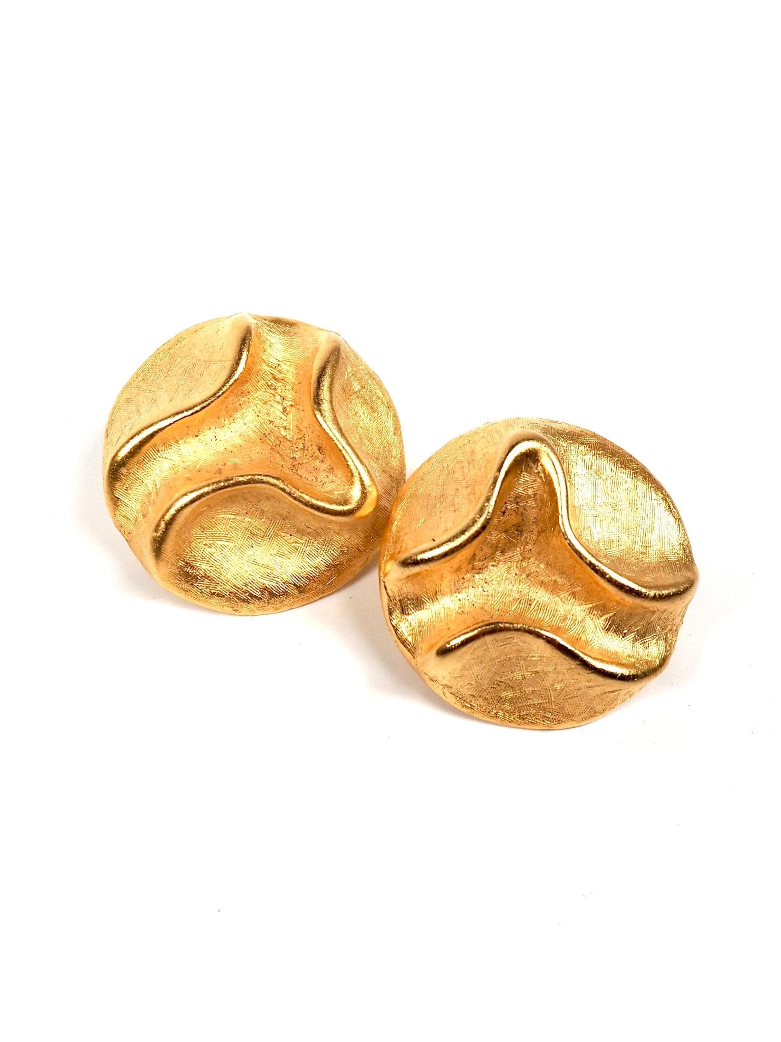Textured Gold Round Swirl Earrings - Georgie's NYC - Earrings