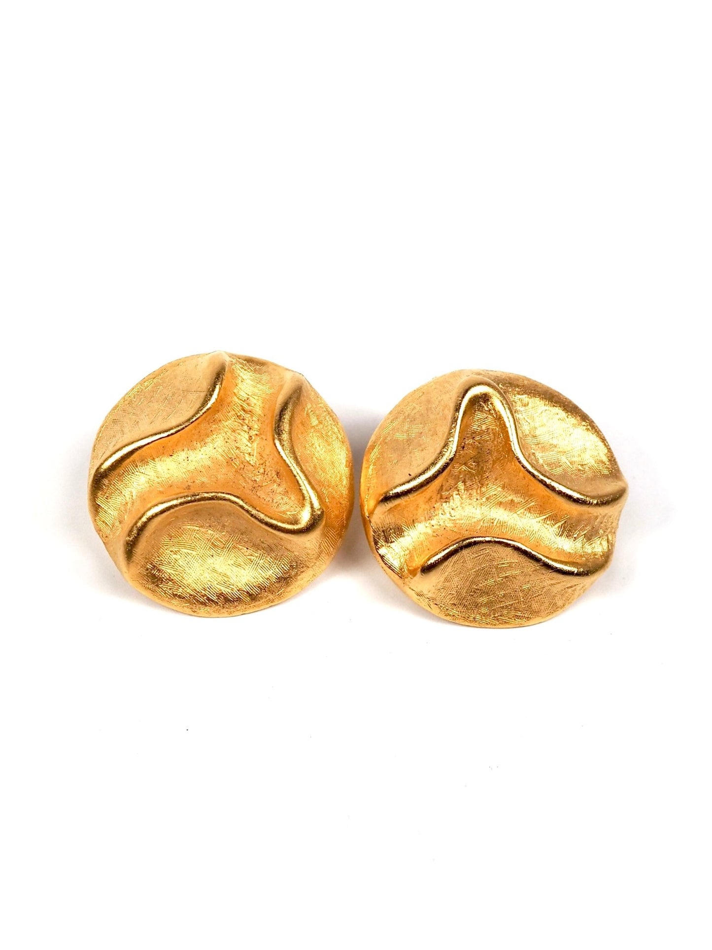 Textured Gold Round Swirl Earrings - Georgie's NYC - Earrings