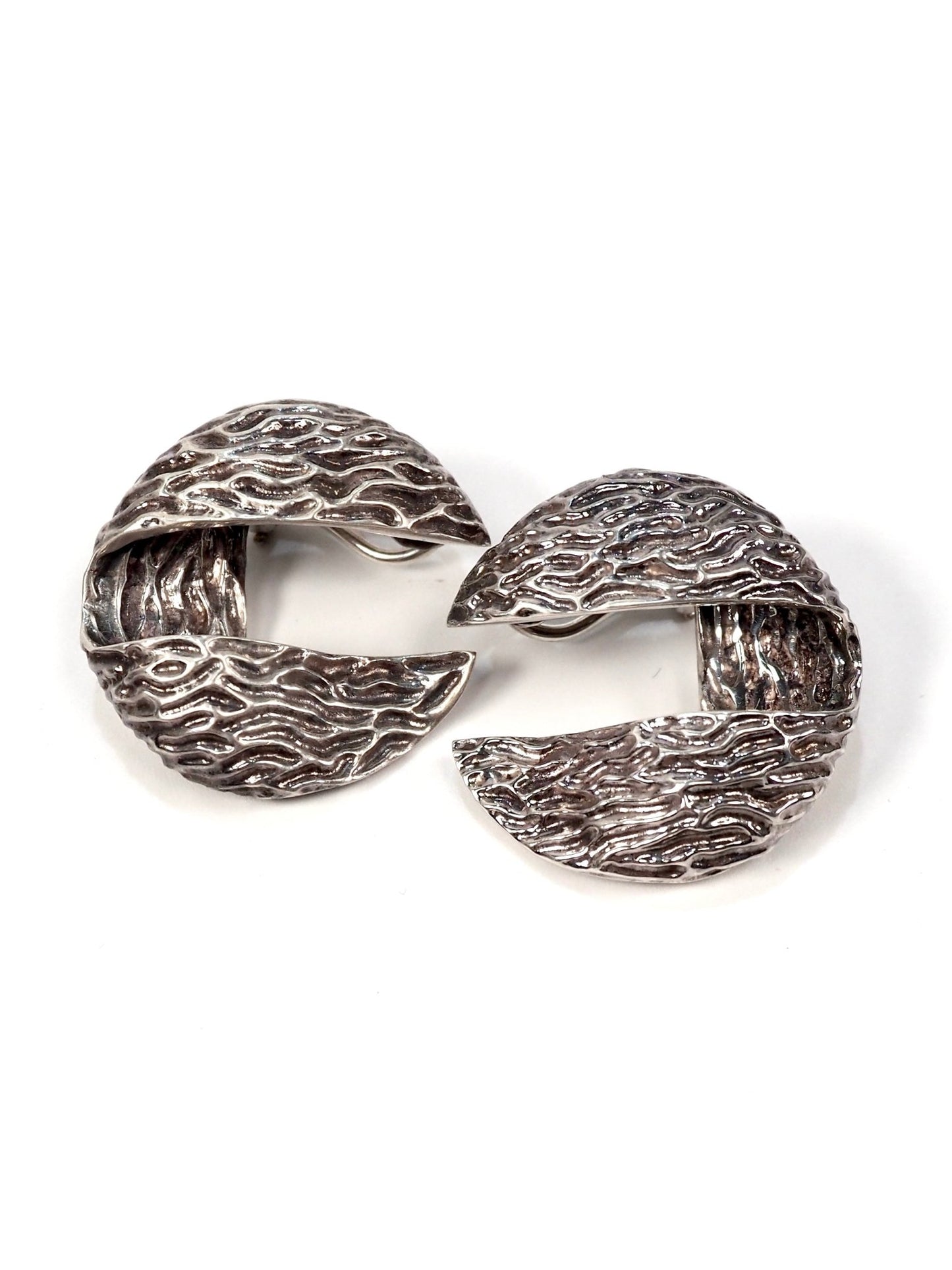 Tiffany and Co. Sterling Silver Textured Half Crescent Earrings - Georgie's NYC - Earrings