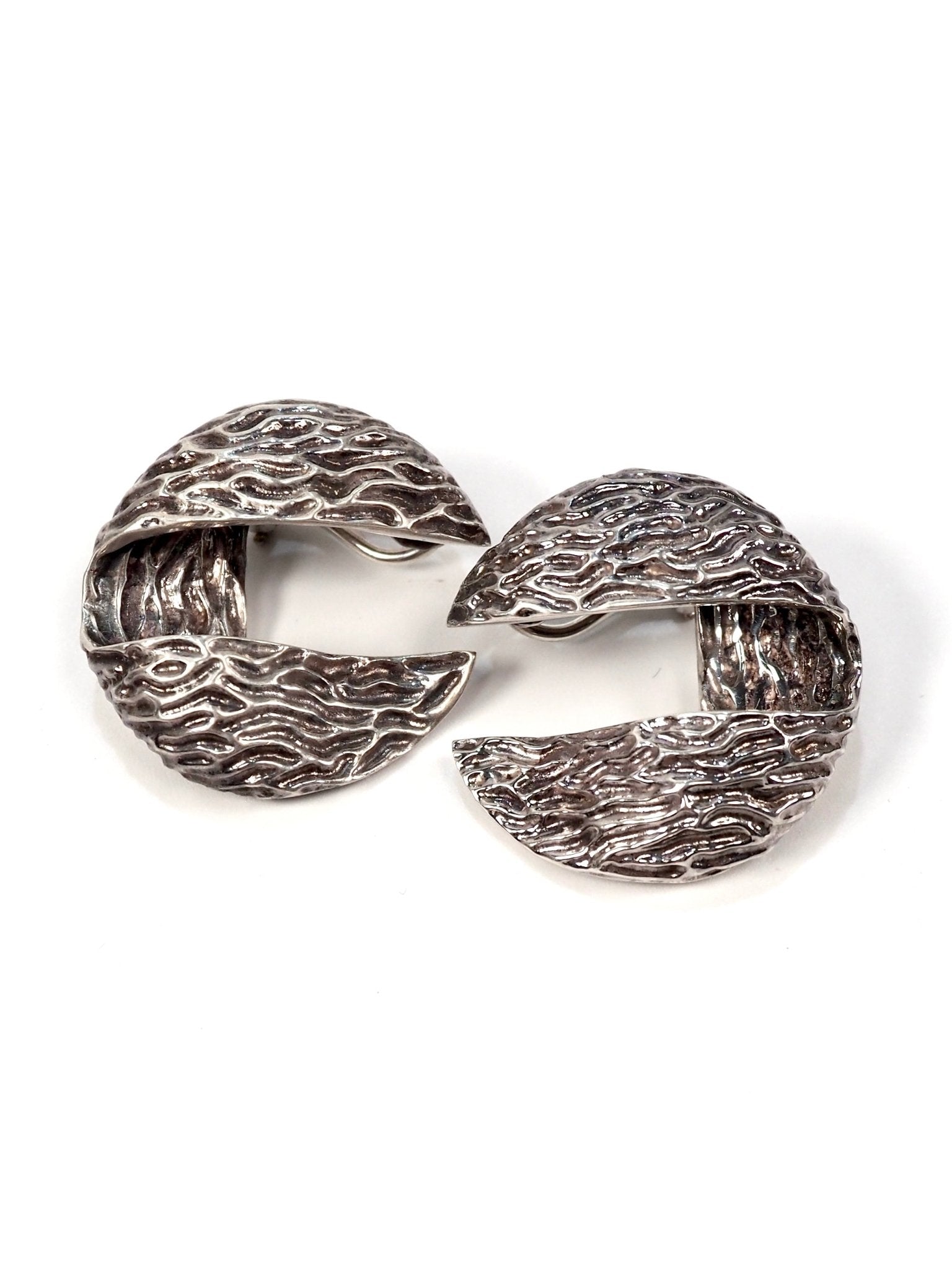 Tiffany and Co. Sterling Silver Textured Half Crescent Earrings - Georgie's NYC - Earrings