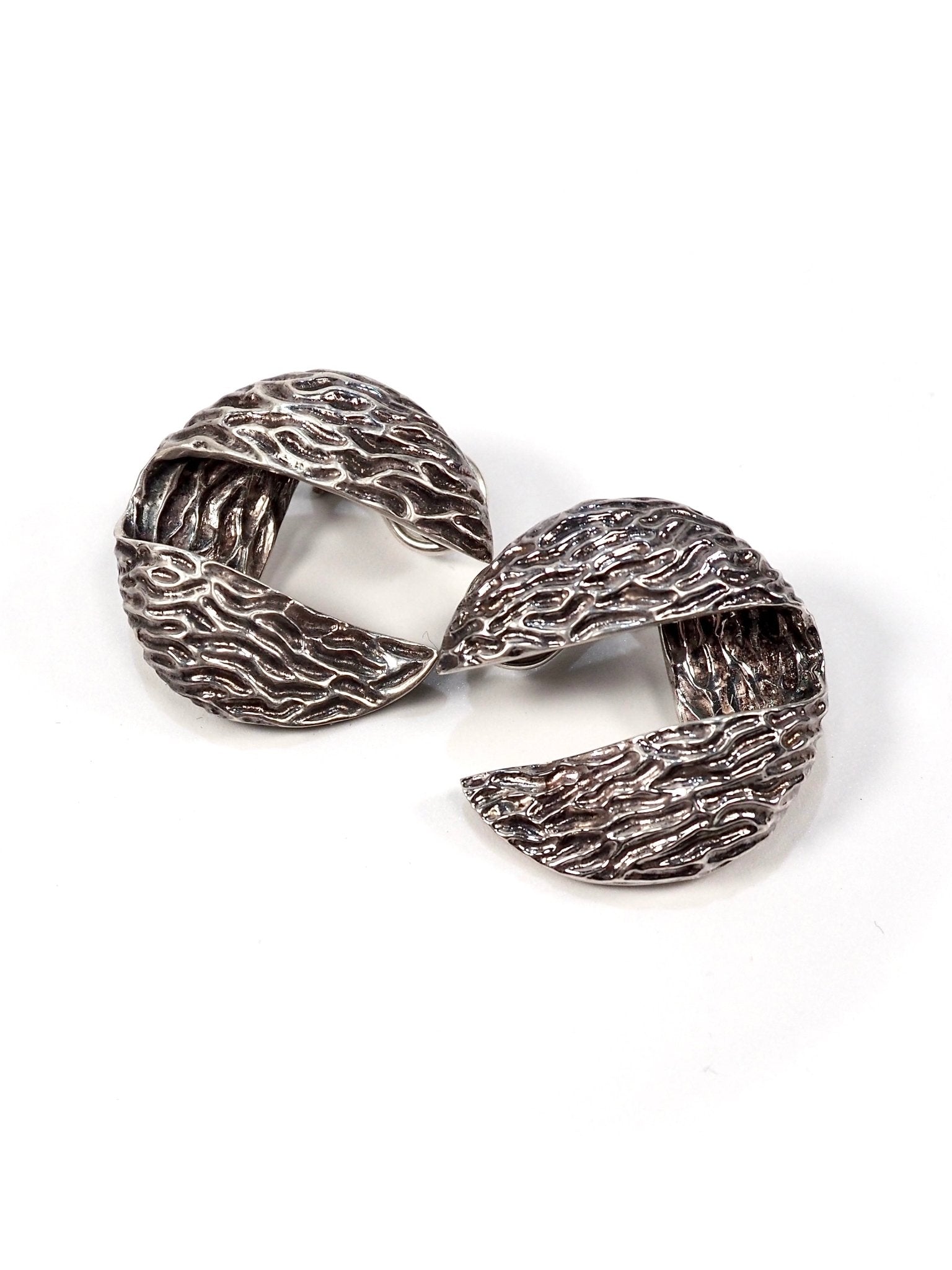 Tiffany and Co. Sterling Silver Textured Half Crescent Earrings - Georgie's NYC - Earrings